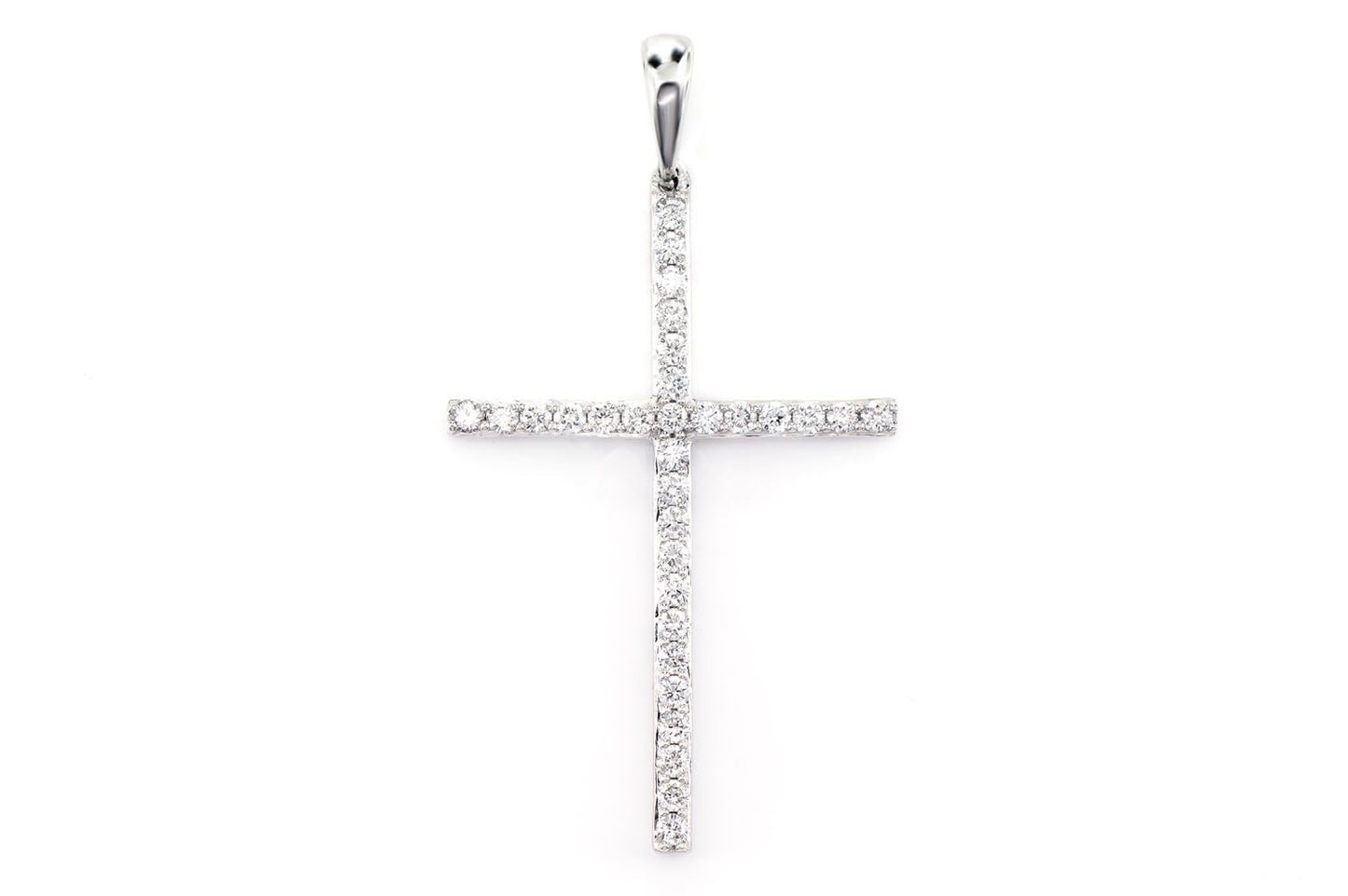 PANDANT MINIMALIST CU CRUCE LUNGĂ CU DIAMANTE, AUR MASIV DE 14K, 0.25CT