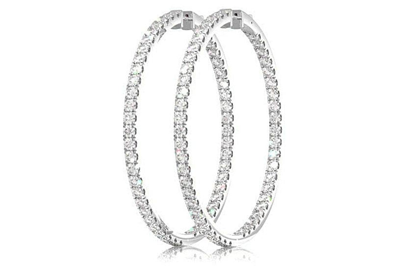 CERCEI MARI CU DIAMANTE, VERTICALE, AUR MASIV DE 14K, 12.00 CT