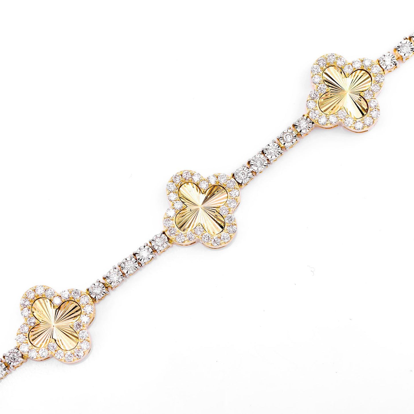MIRACLE CLOVER LINK DIAMOND TENNIS BRACELET SOLID GOLD 2.00CTW