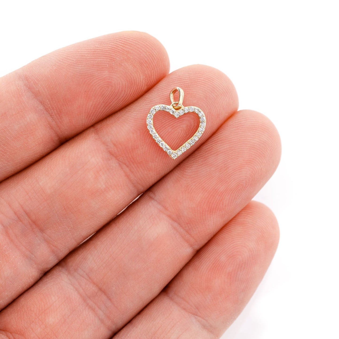 PANDANT CU INIMĂ DESCHISĂ, CU DIAMANT, AUR MASIV DE 14K, 0.10CTW