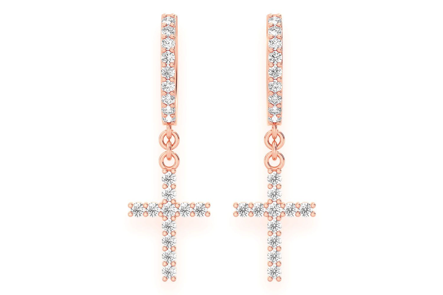 CERCEI CU DIAMANTE, FORMĂ CRUCE, AUR MASIV DE 14K, 0.40CT