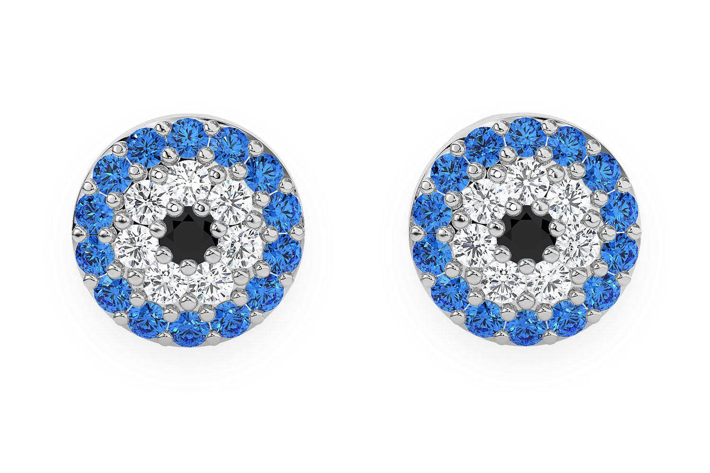 ROUND EVIL EYE STUD DIAMOND EARRINGS 14K SOLID GOLD 0.25CTW