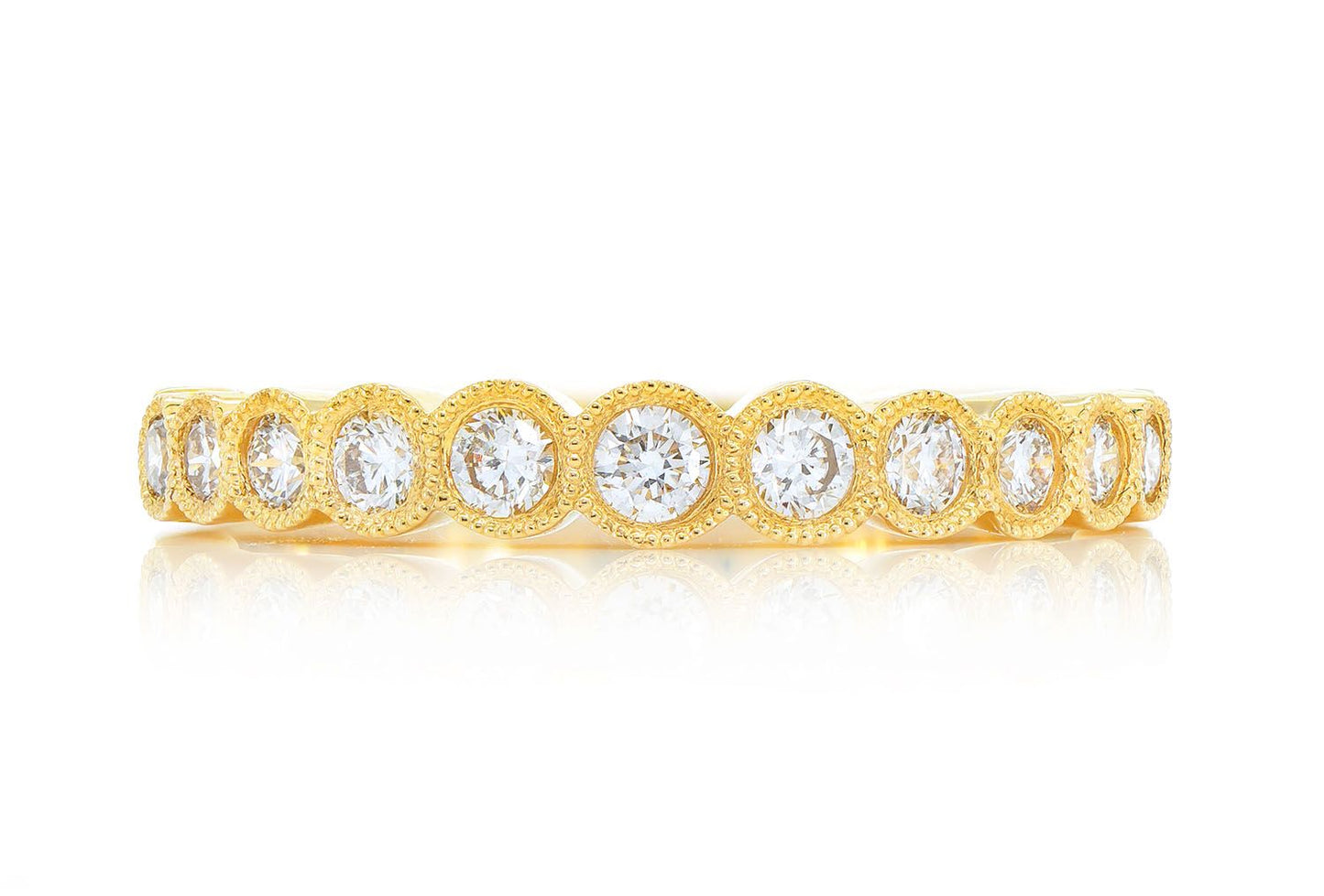 STACKABLE DIAMOND WEDDING BAND MILGRAIN BEZEL SET 14K SOLID GOLD 0.40CTW
