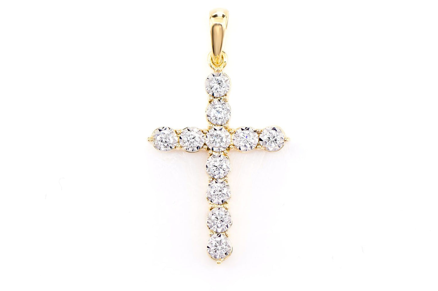 BITTY MIRACLE SET DIAMOND CROSS PENDANT 14K SOLID GOLD 0.20CTW