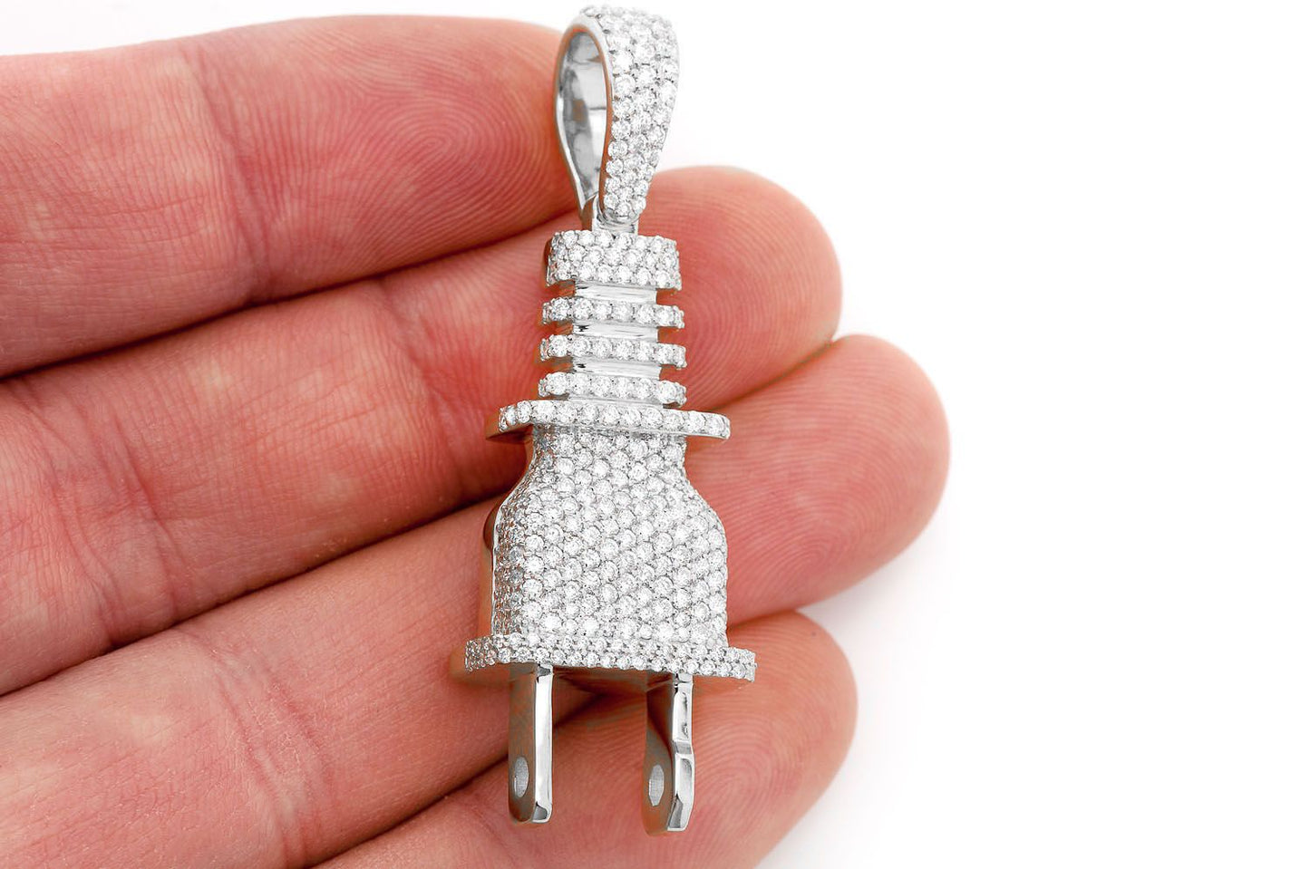 ELECTRIC PLUG DIAMOND PENDANT 14K SOLID GOLD 2.15CTW