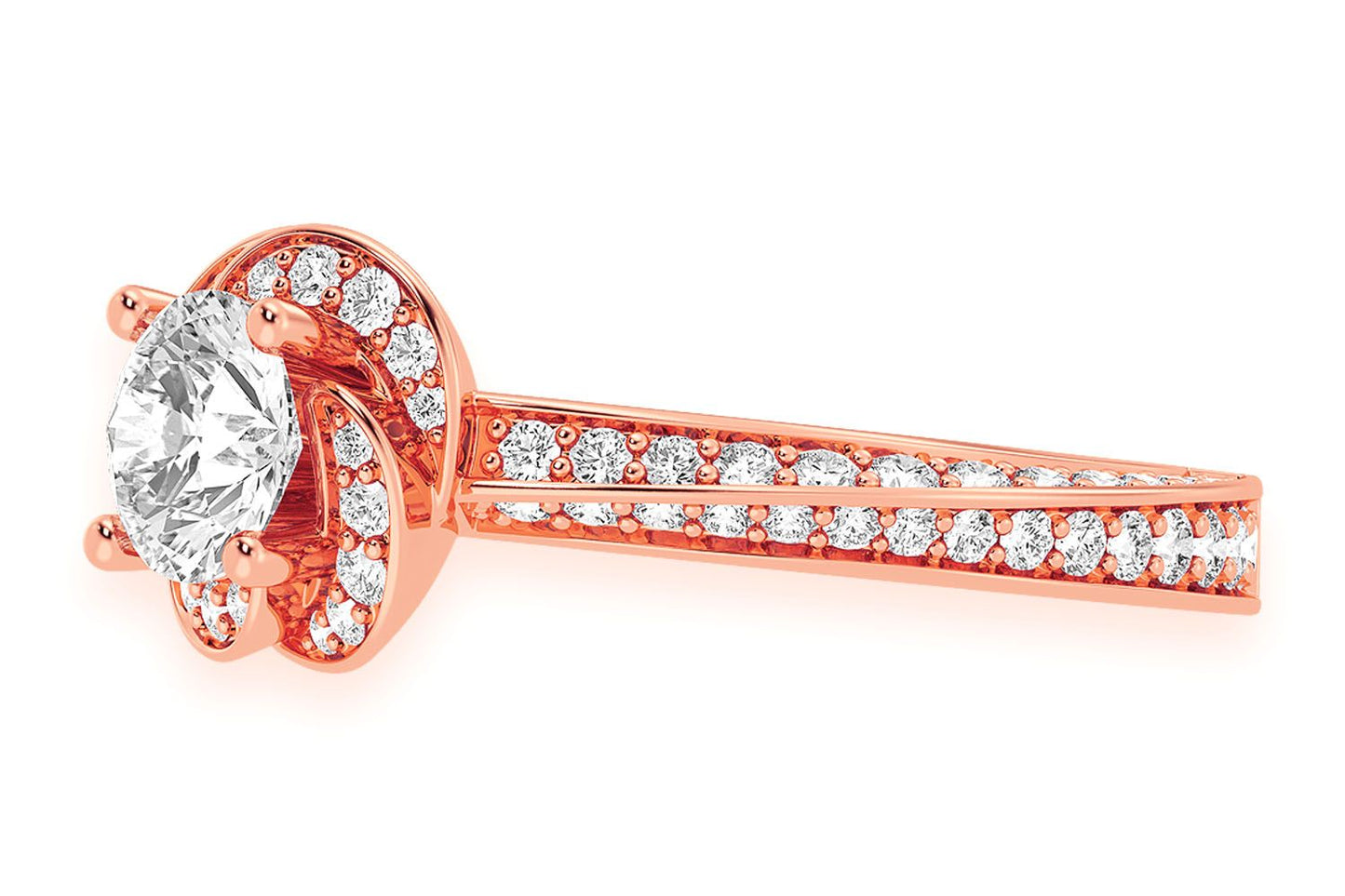 .75CT ROUND SOLITAIRE - FLORAL TWIST HALO - DIAMOND ENGAGEMENT RING