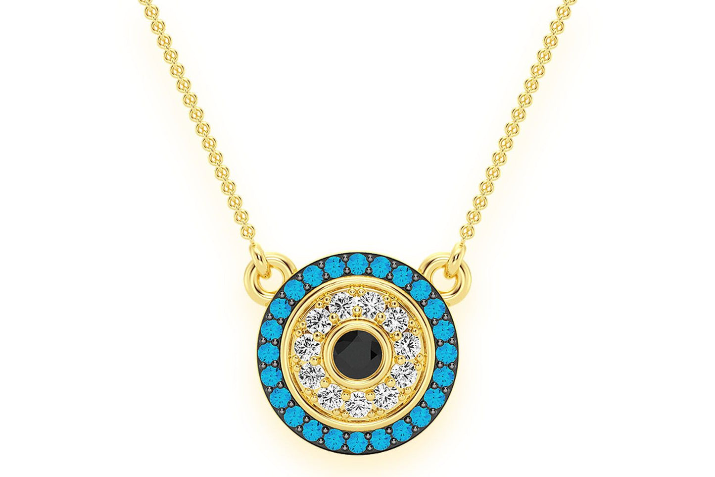 COLIER ROTUND CU DIAMANTE CU FORMĂ DE OCHI RĂU, CONECTATE, AUR MASIV DE 14K, 0.25CT