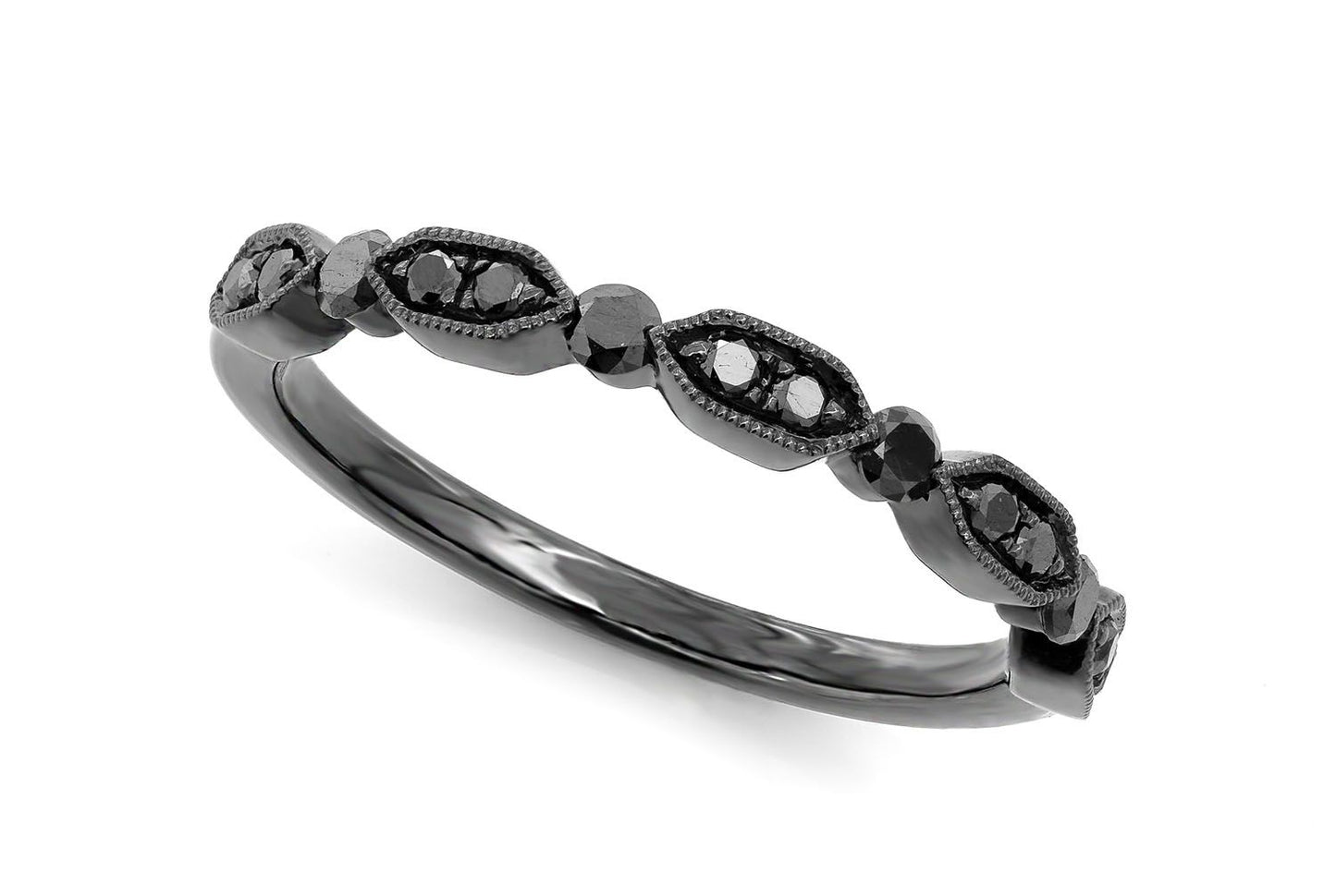 BLACK DIAMOND WEDDING BAND 14K SOLID GOLD BLACK PLATING 0.18CTW