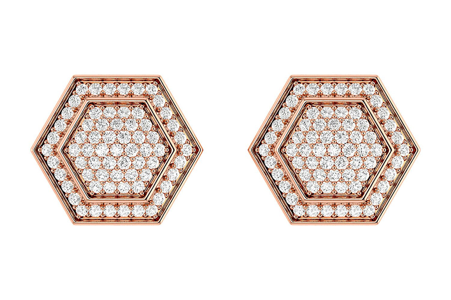 HEXAGON HALO DIAMOND STUD EARRINGS 14K SOLID GOLD 0.20CTW