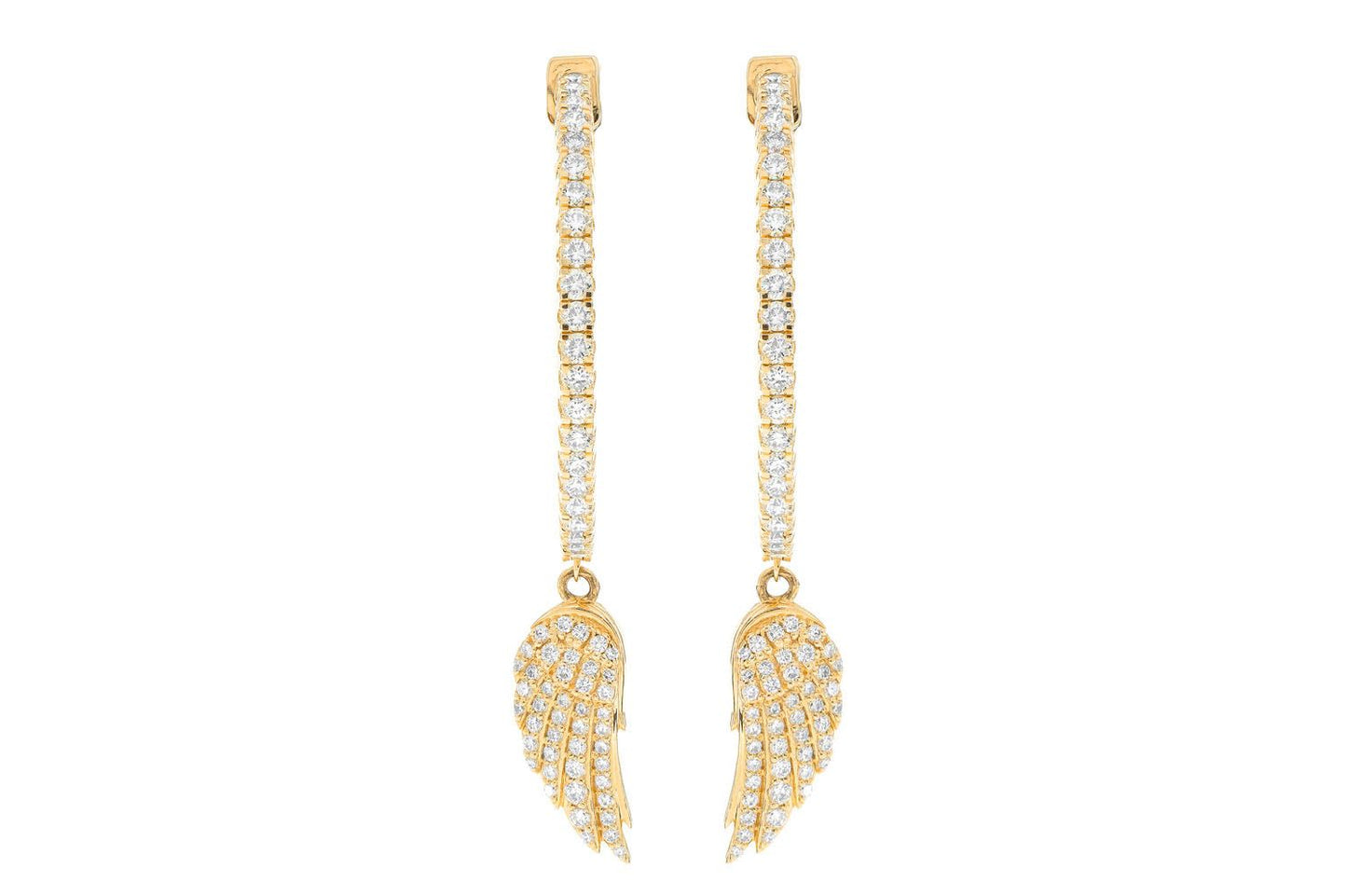 FEATHER WING DANGLING HOOP DIAMOND EARRINGS 14K SOLID GOLD 3.33CTW