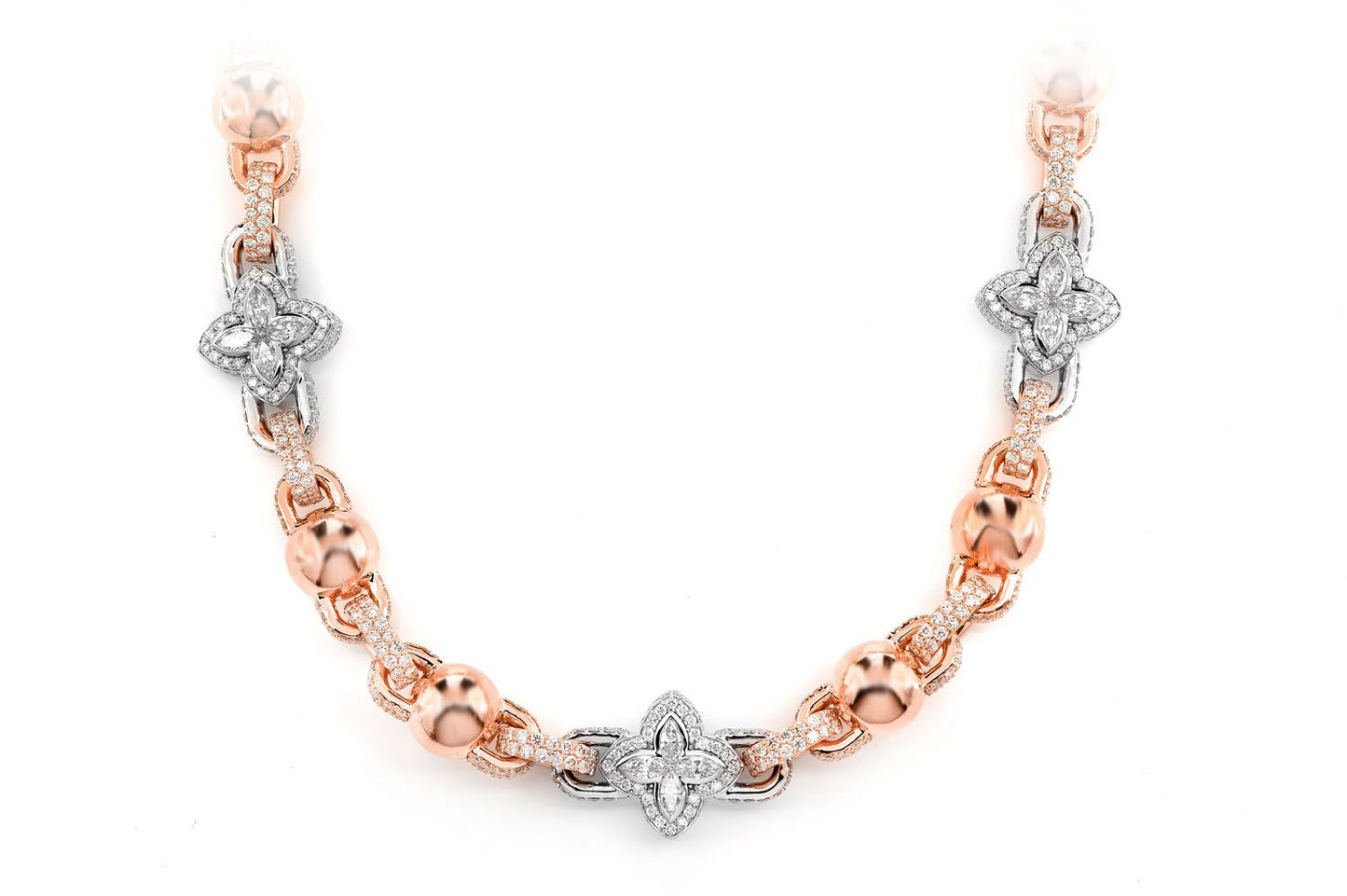 MARQUISE FLOWER DIAMOND STATION NECKLACE CHAIN 14K SOLID GOLD 36.10CTW