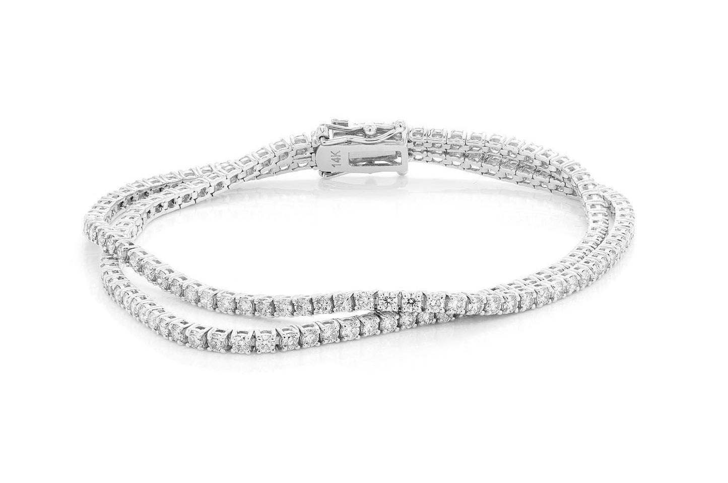 3PT TWO ROW PRONG SET DIAMOND TENNIS BRACELET 14K SOLID GOLD 4.75CTW