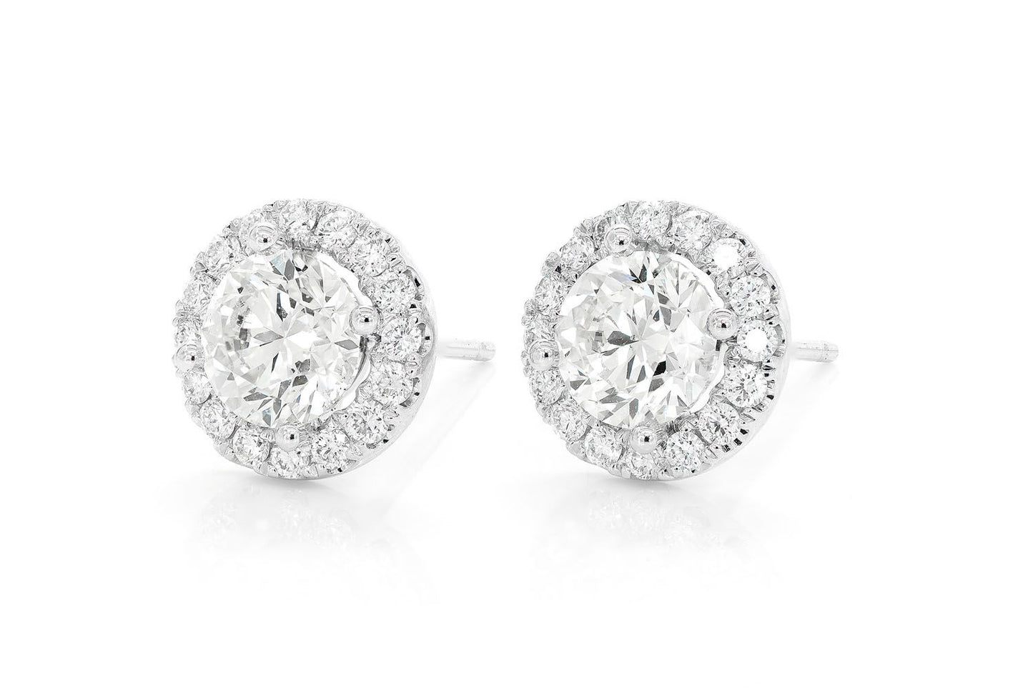 HALO SOLITAIRE STUD DIAMOND EARRINGS 14K SOLID GOLD 2.50CTW