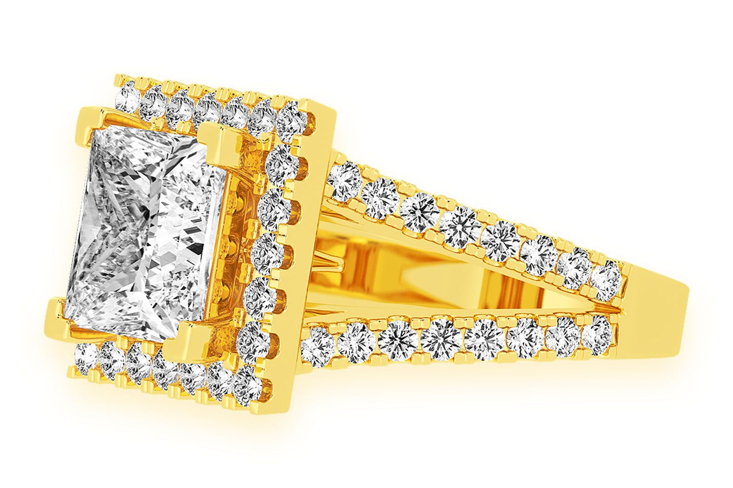 3.00CT PRINCESS SOLITAIRE - TWO ROW SPLIT - DIAMOND ENGAGEMENT RING