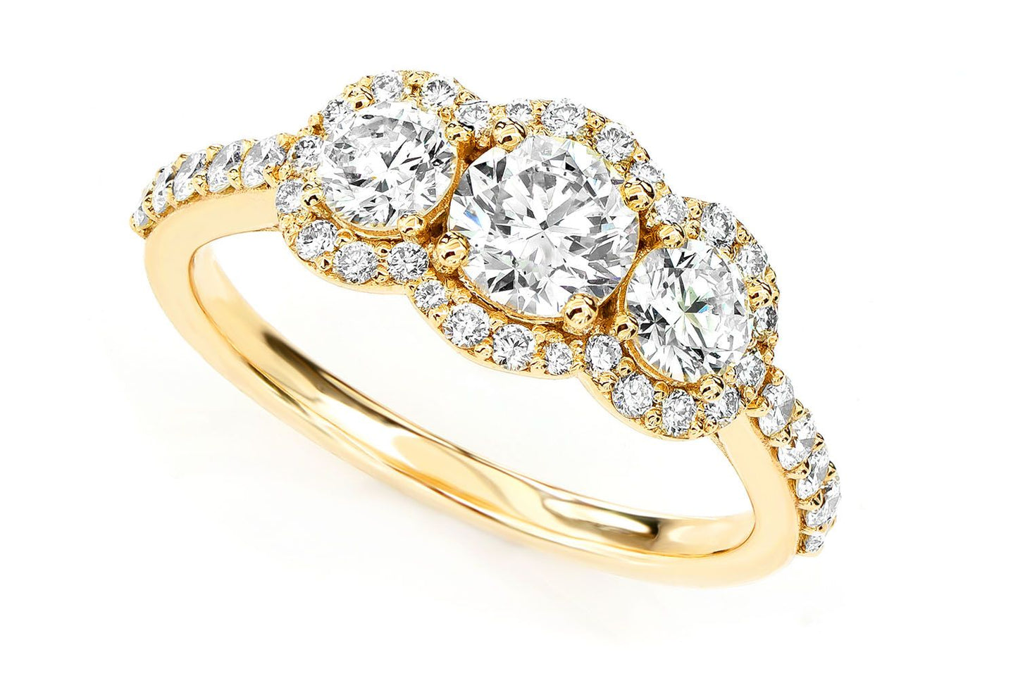 3 STONE HALO DIAMOND ENGAGEMENT RING 1.50CTW- 14K SOLID GOLD