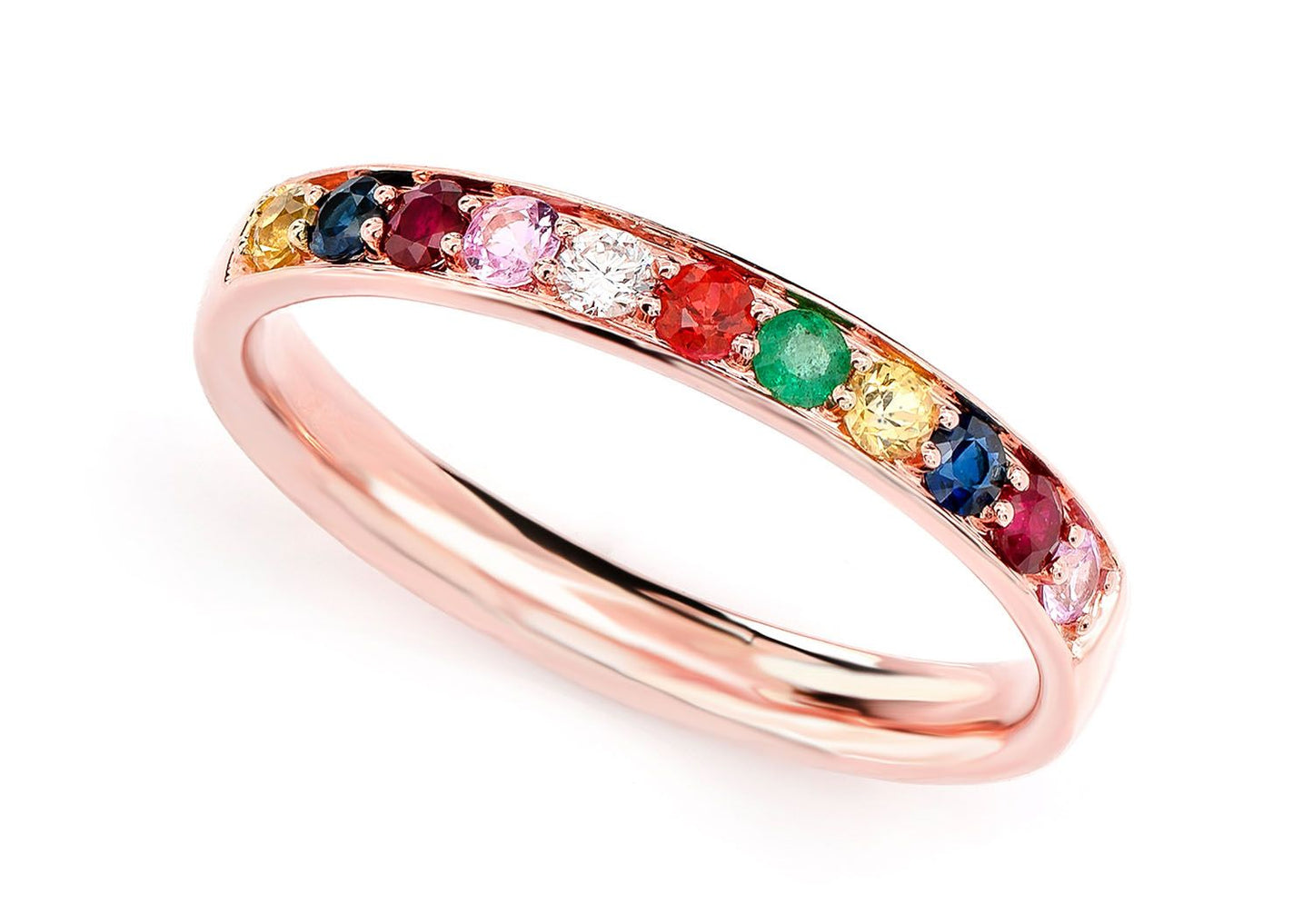 MULTI-COLORED GEMSTONE & DIAMOND BAND 14K SOLID GOLD 0.30CTW