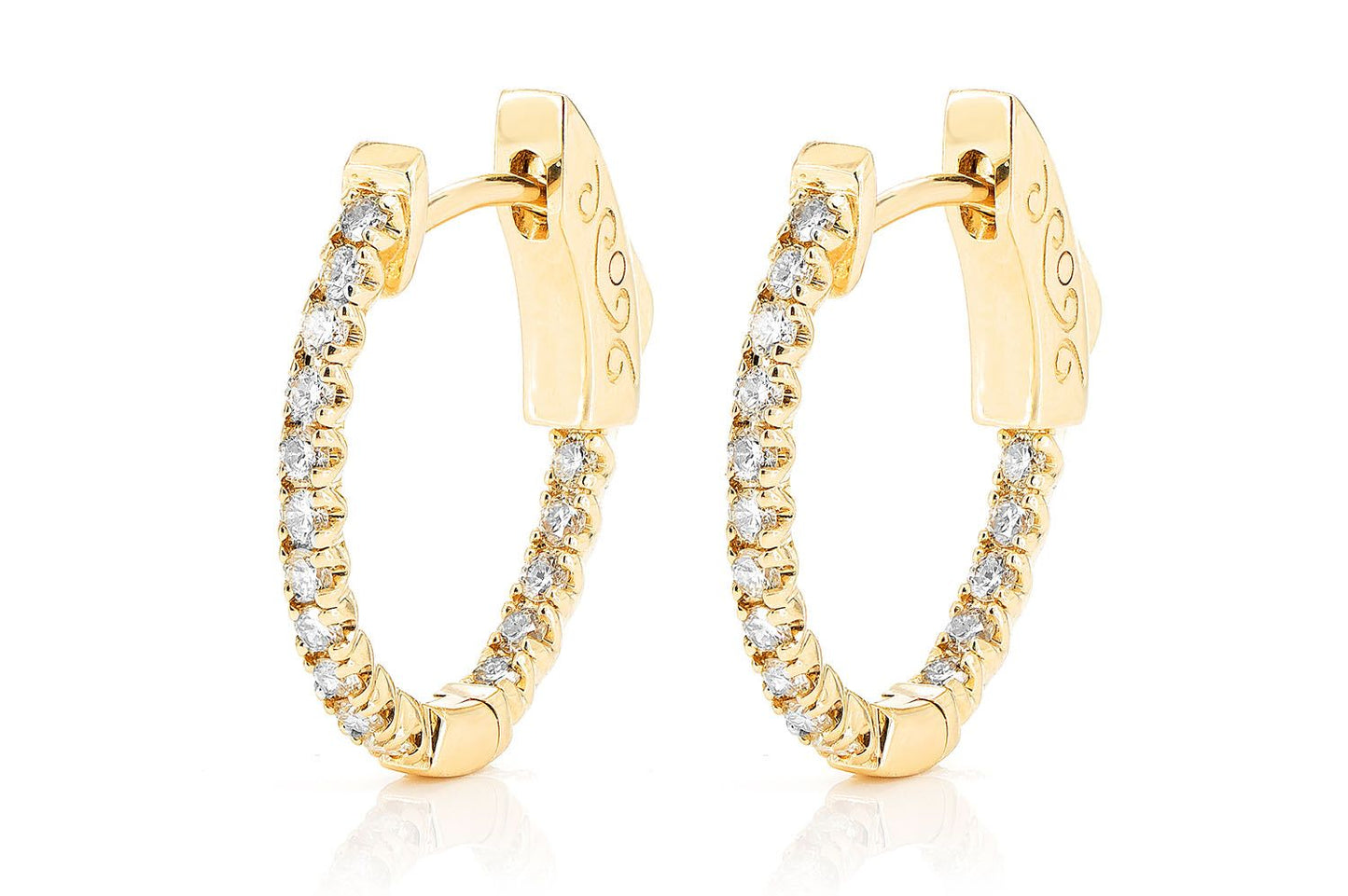 CERCEI OVALI CU DIAMANTE, ÎNCHISIE PE DOS, AUR MASIV DE 14K, 0.50CT