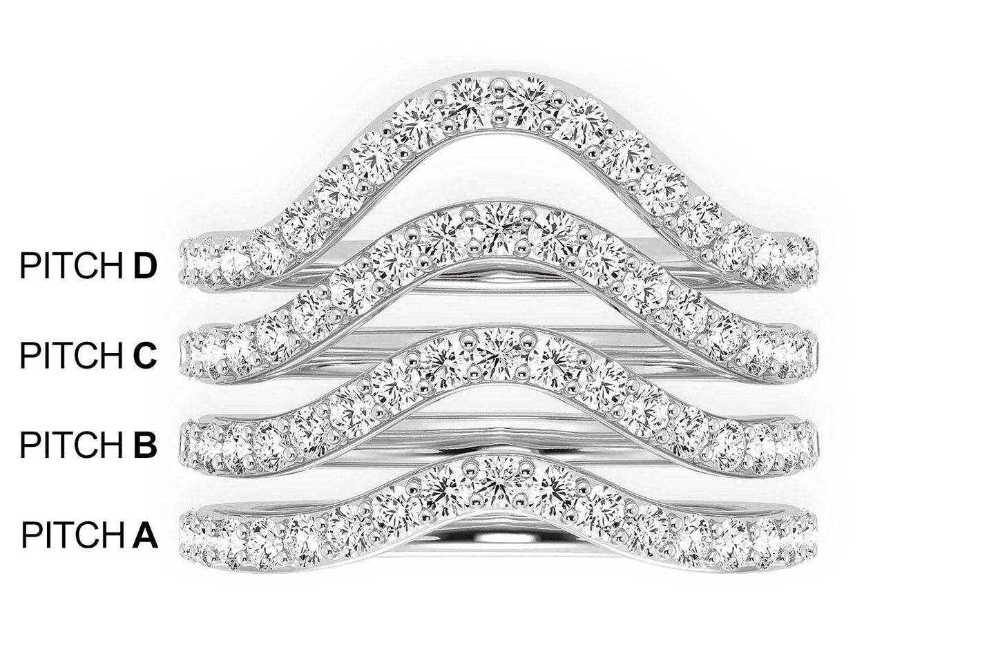 PITCH B CURVED DIAMOND BAND 14K SOLID GOLD 0.40CTW