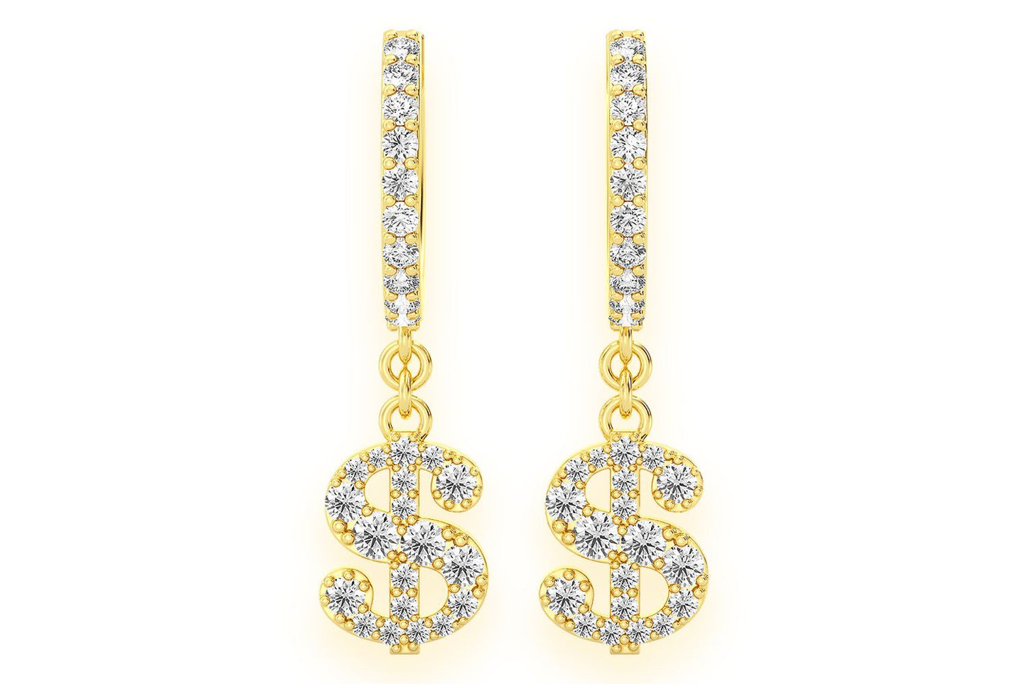 CERCEI ROTARI CU SIGNUL DOLLARULUI, AUR MASIV DE 14K, 0.65CT