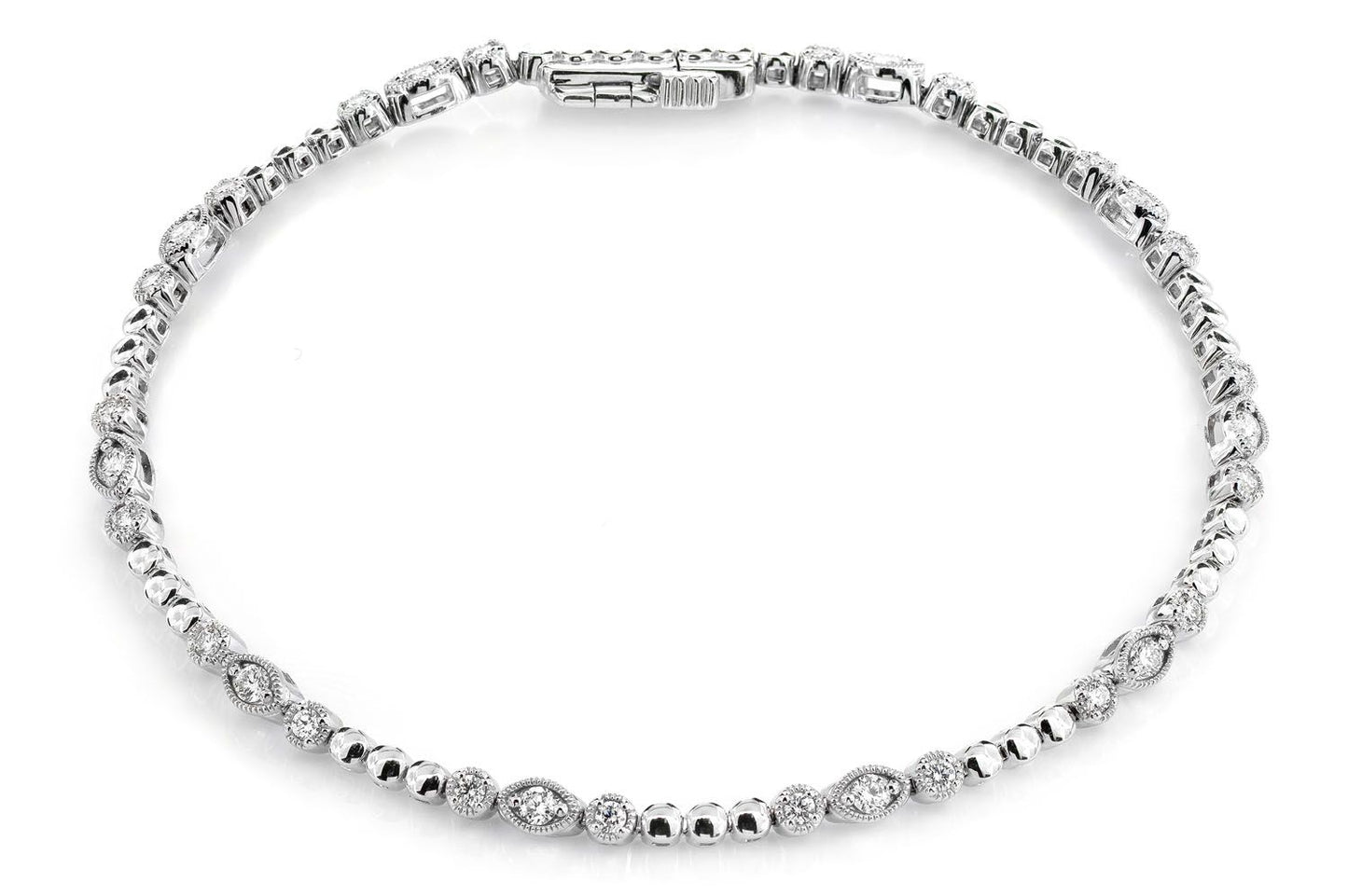OVAL AND ROUND DIAMOND BEAD BEZEL LINK BRACELET 14K SOLID GOLD 0.66CTW
