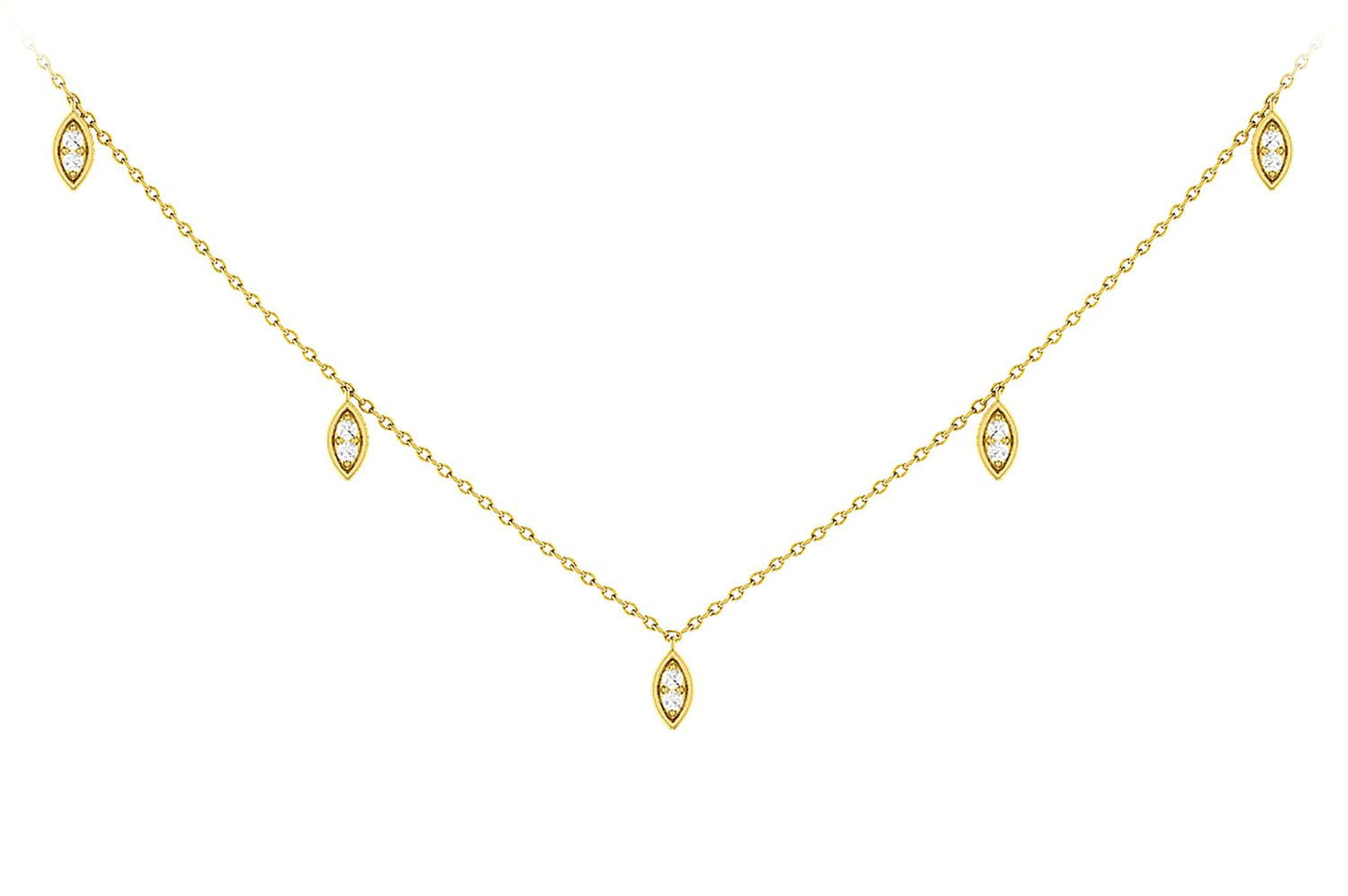 MARQUISE SHAPED DANGLING DIAMOND STATION NECKLACE 14K SOLID GOLD 0.12CTW