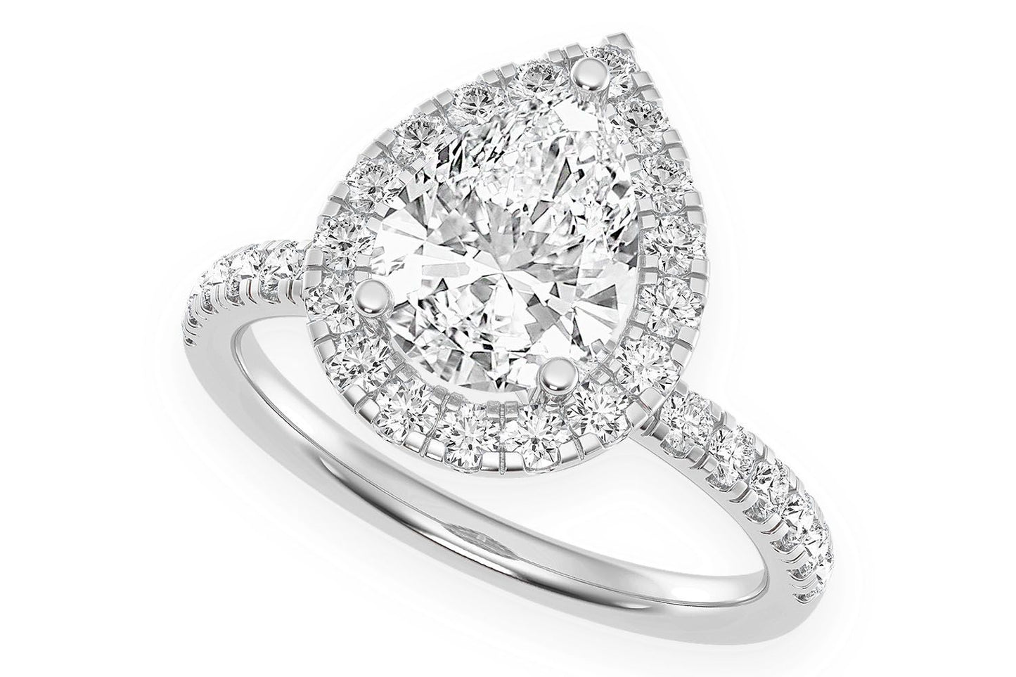 THAV - 1.50CT PEAR SOLITAIRE - SCALLOP HALO ONE ROW - DIAMOND ENGAGEMENT RING