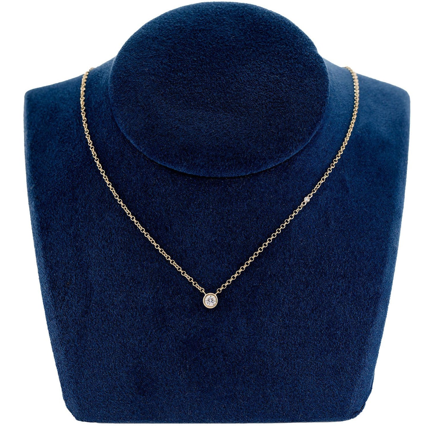 SOLITAIRE ROUND BEZEL DIAMOND WITH ACCENT NECKLACE ATTACHED 14K SOLID GOLD 0.19CTW