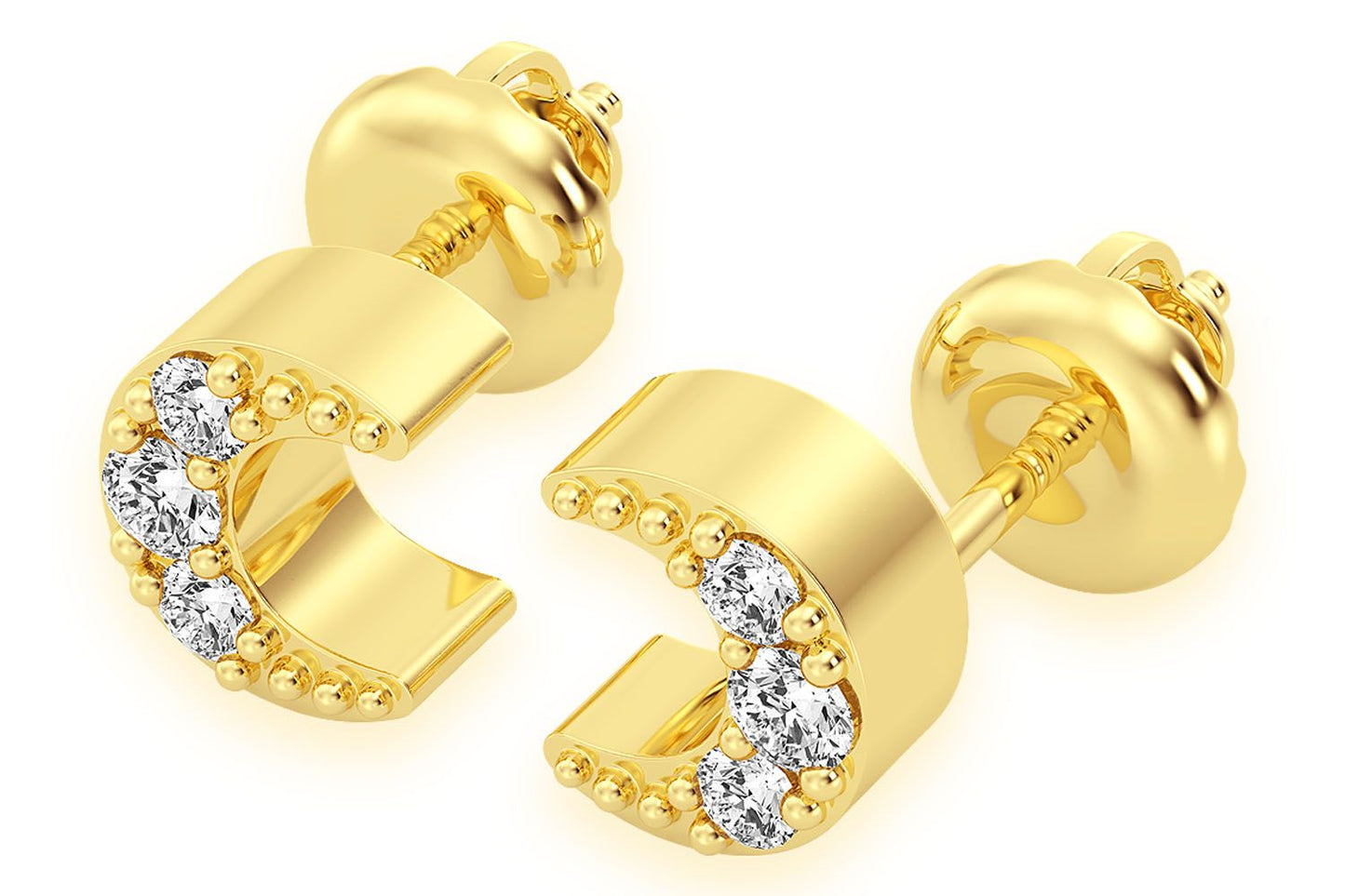 CERCEI MOON STUD CU DIAMANTE, AUR MASIV DE 14K, 0.05CT