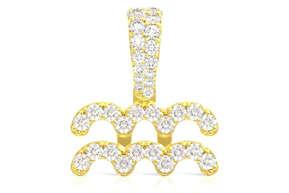 AQUARIUS ZODIAC DIAMOND PENDANT 14K SOLID GOLD 0.65CTW
