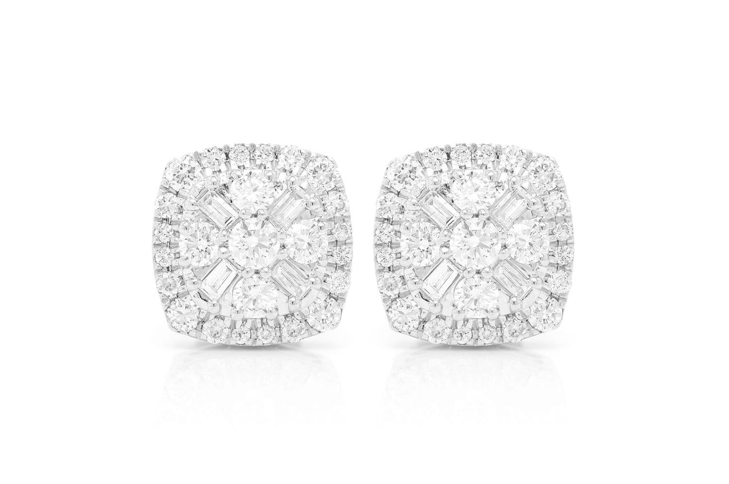 BAGUETTE FLOWER STUD DIAMOND EARRINGS 14K SOLID GOLD 1.00CTW