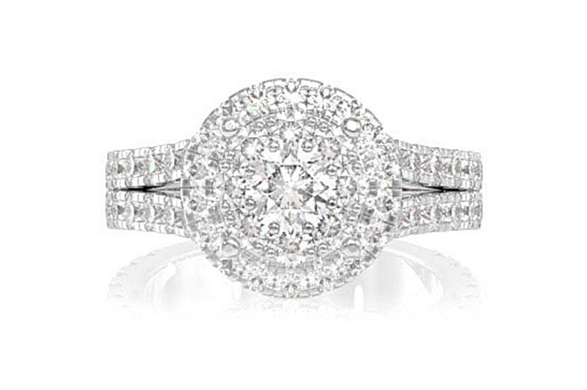 DOUBLE HALO SPLIT SHANK DIAMOND ENGAGEMENT RING 2.00CTW - 14K SOLID GOLD