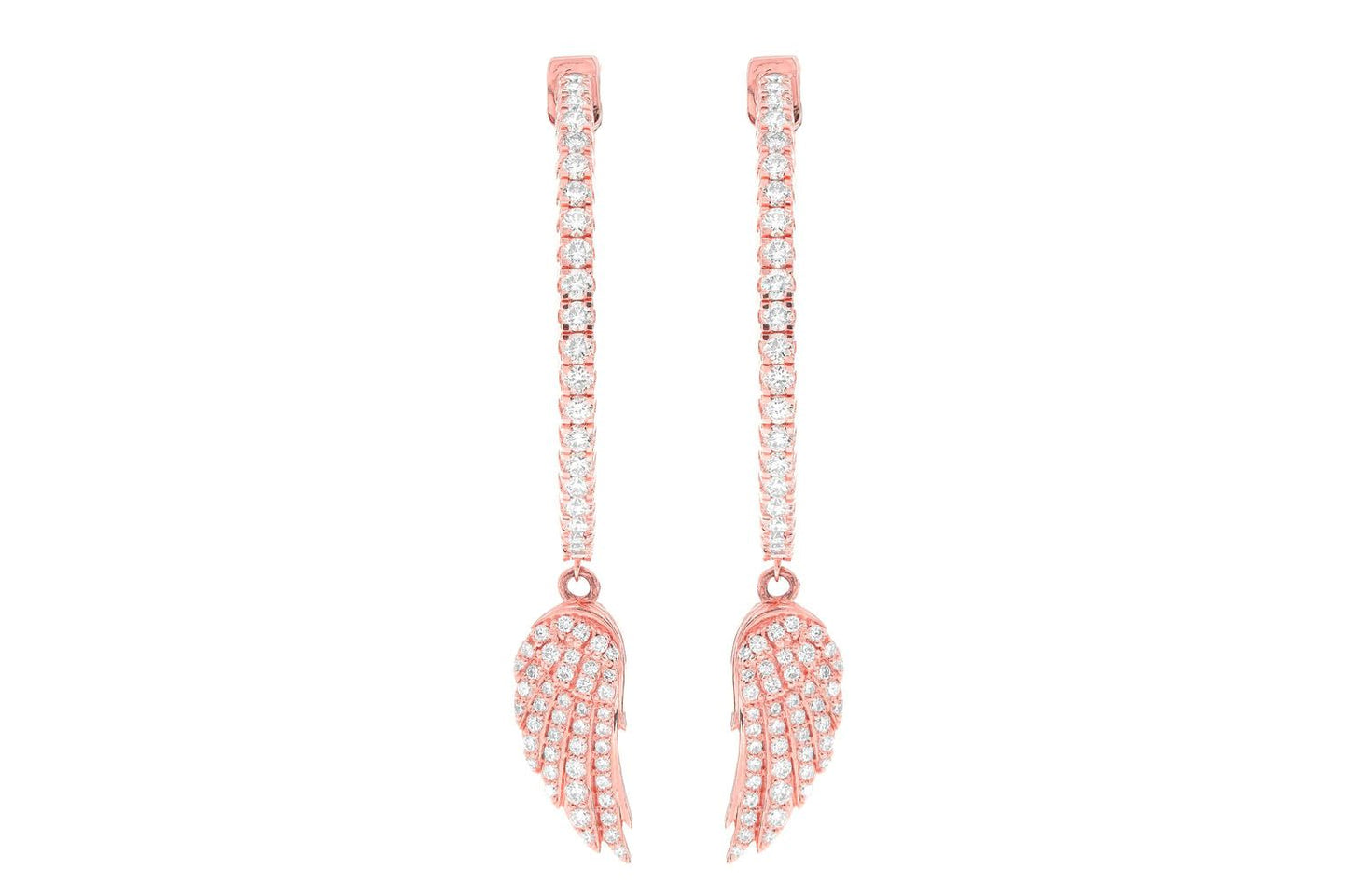 FEATHER WING DANGLING HOOP DIAMOND EARRINGS 14K SOLID GOLD 3.33CTW