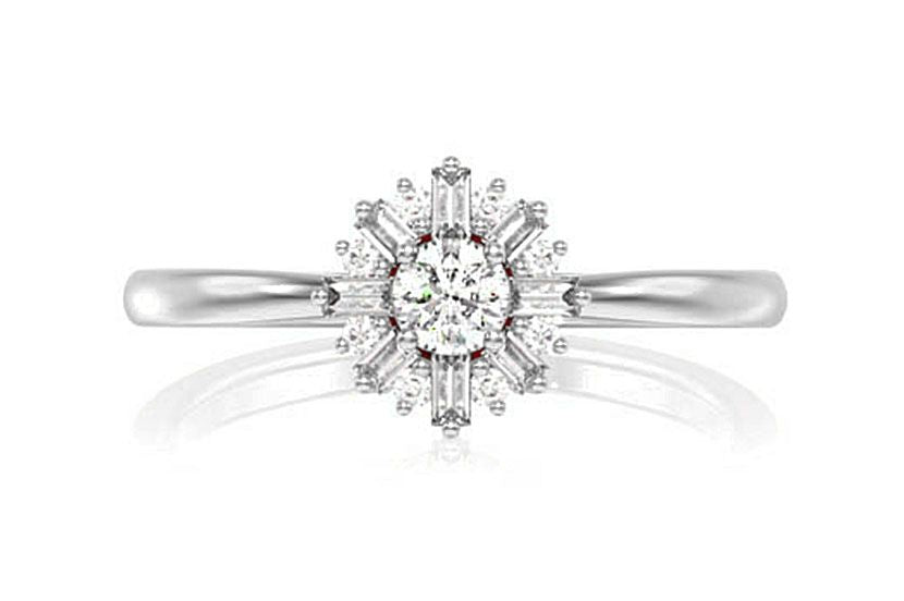 INEL ROTUND CU DIAMANTE, FORMAT BAGUETTE, AUR MASIV DE 14K, 0.35CT