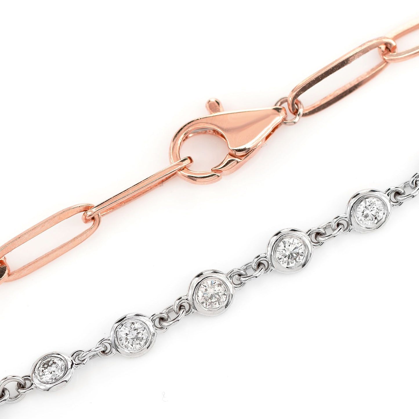 DIAMOND BEZEL SET ENLONGATED ROLO LINK BRACELET 14K SOLID GOLD 0.50CTW