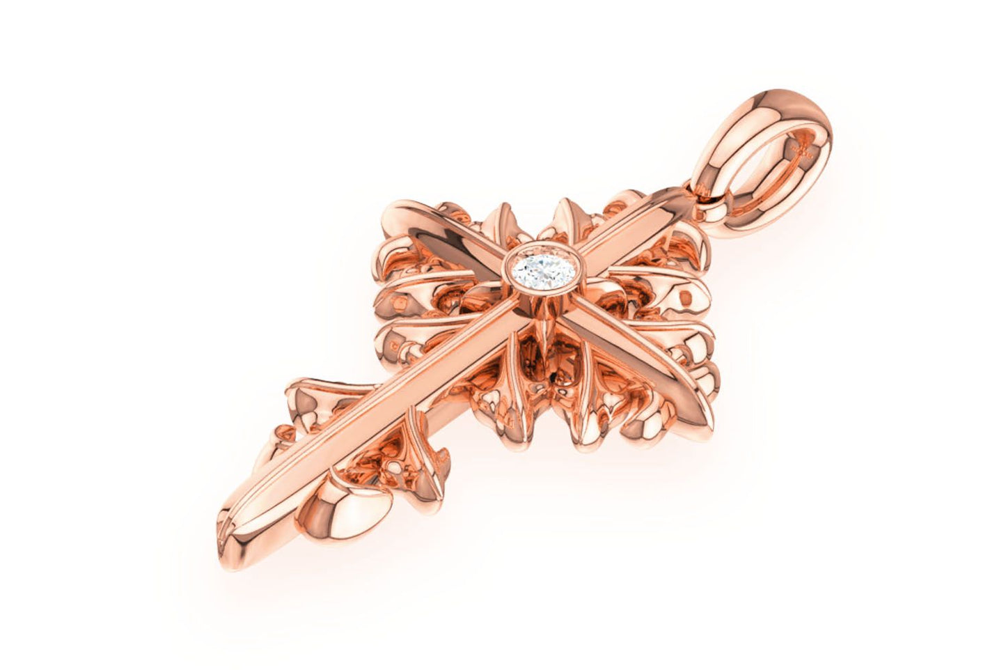 FILIGREE CROSS 14K SOLID GOLD .02CTW