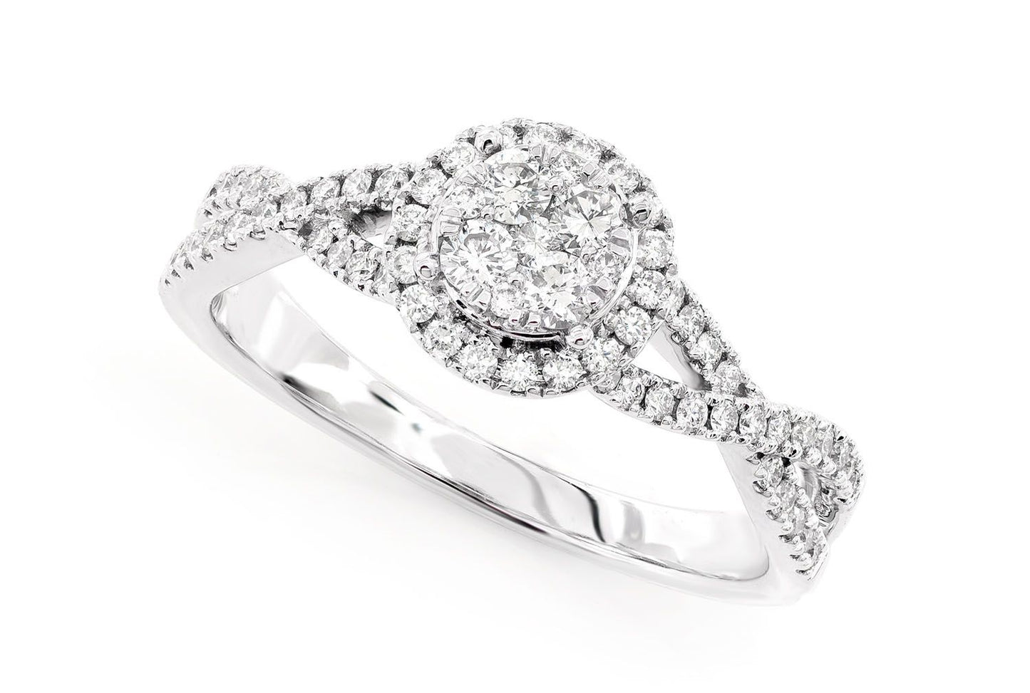 ROUND MOSAIC TWISTED HALO DIAMOND RING 14K SOLID GOLD 0.55CTW