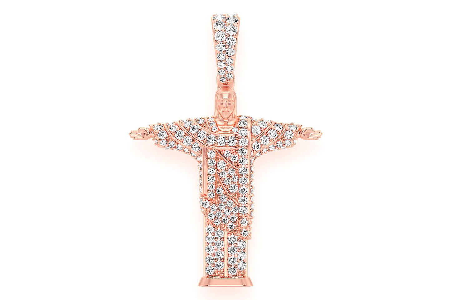 BRAZIL JESUS CHRIST THE REDEEMER DIAMOND PENDANT 14K SOLID GOLD 1.10CTW