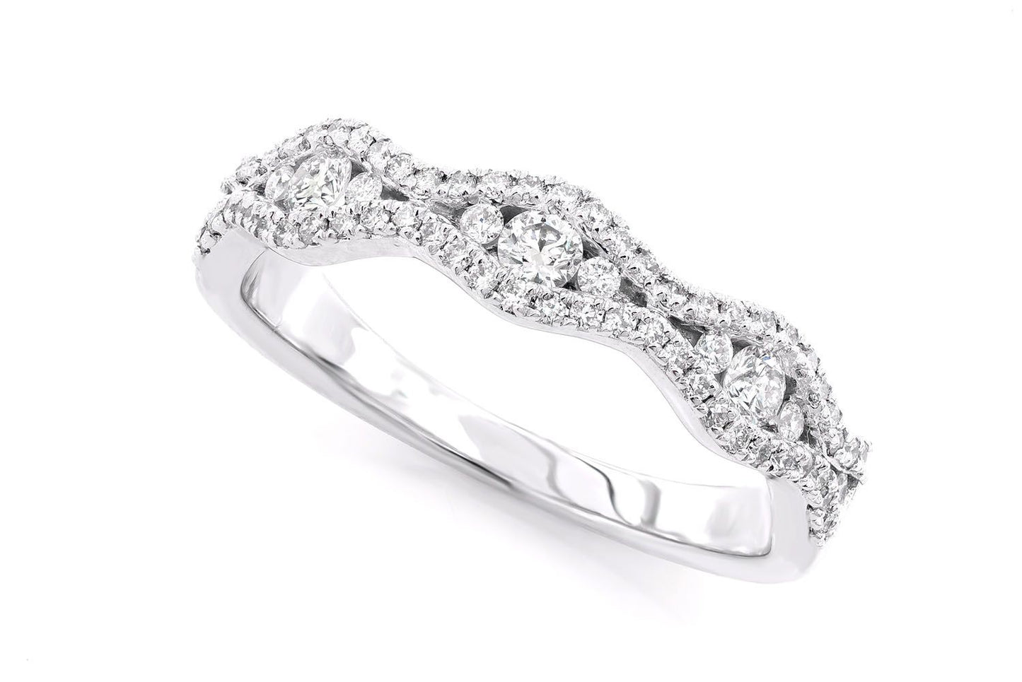 WAVY CHANNEL DIAMOND RING 14K SOLID GOLD 0.50CTW