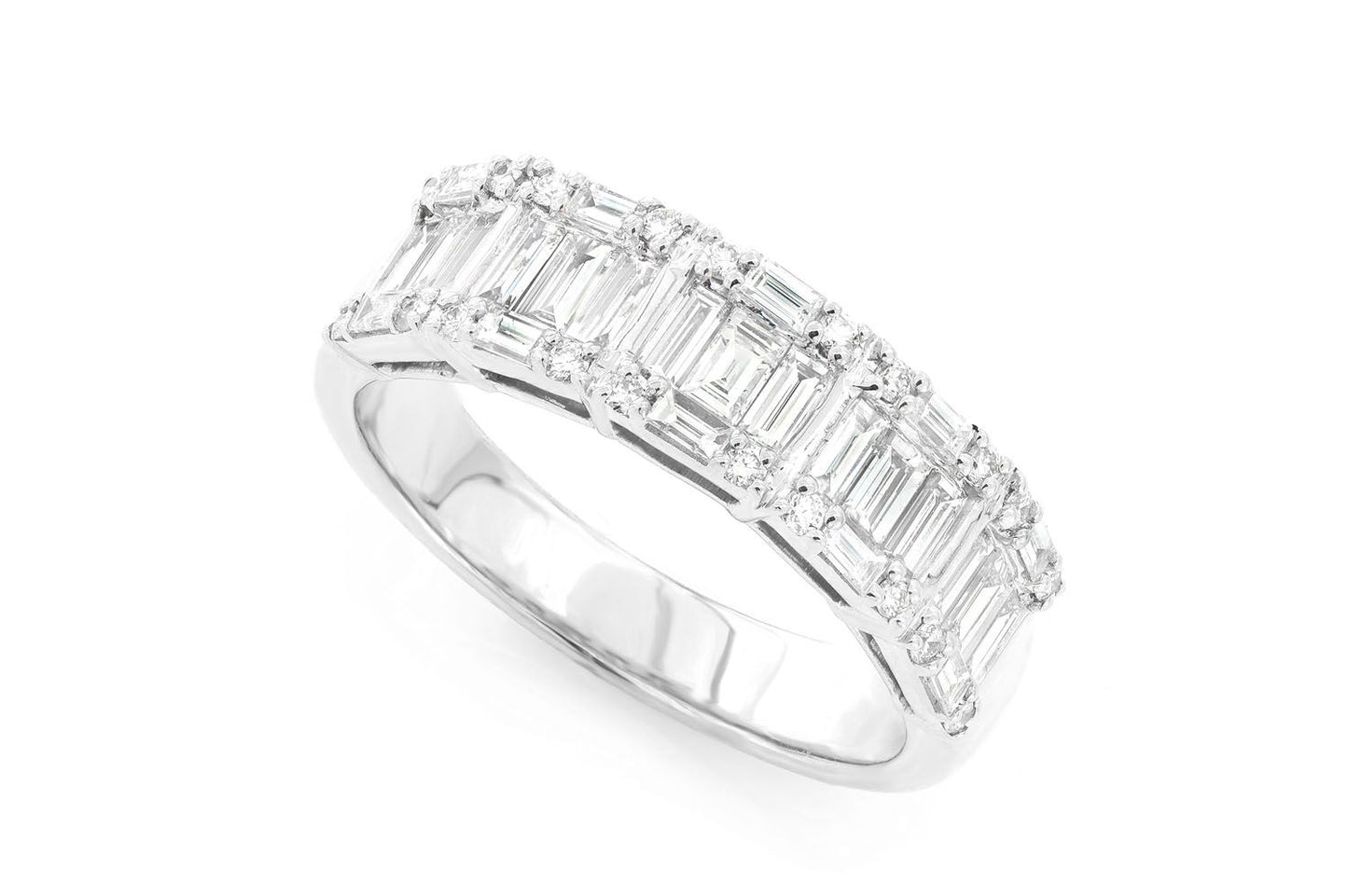 BAGUETTE AND ROUND DIAMOND BAND 14K SOLID GOLD 1.50CTW
