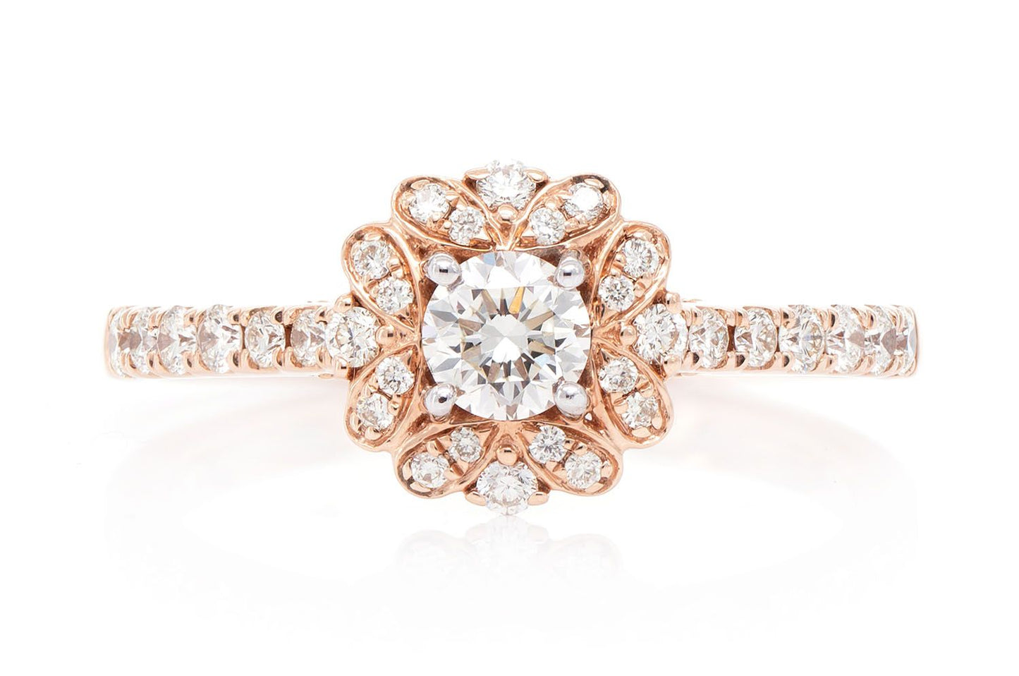 ROUND FLORAL HALO DIAMOND RING 14K SOLID GOLD 0.75CTW