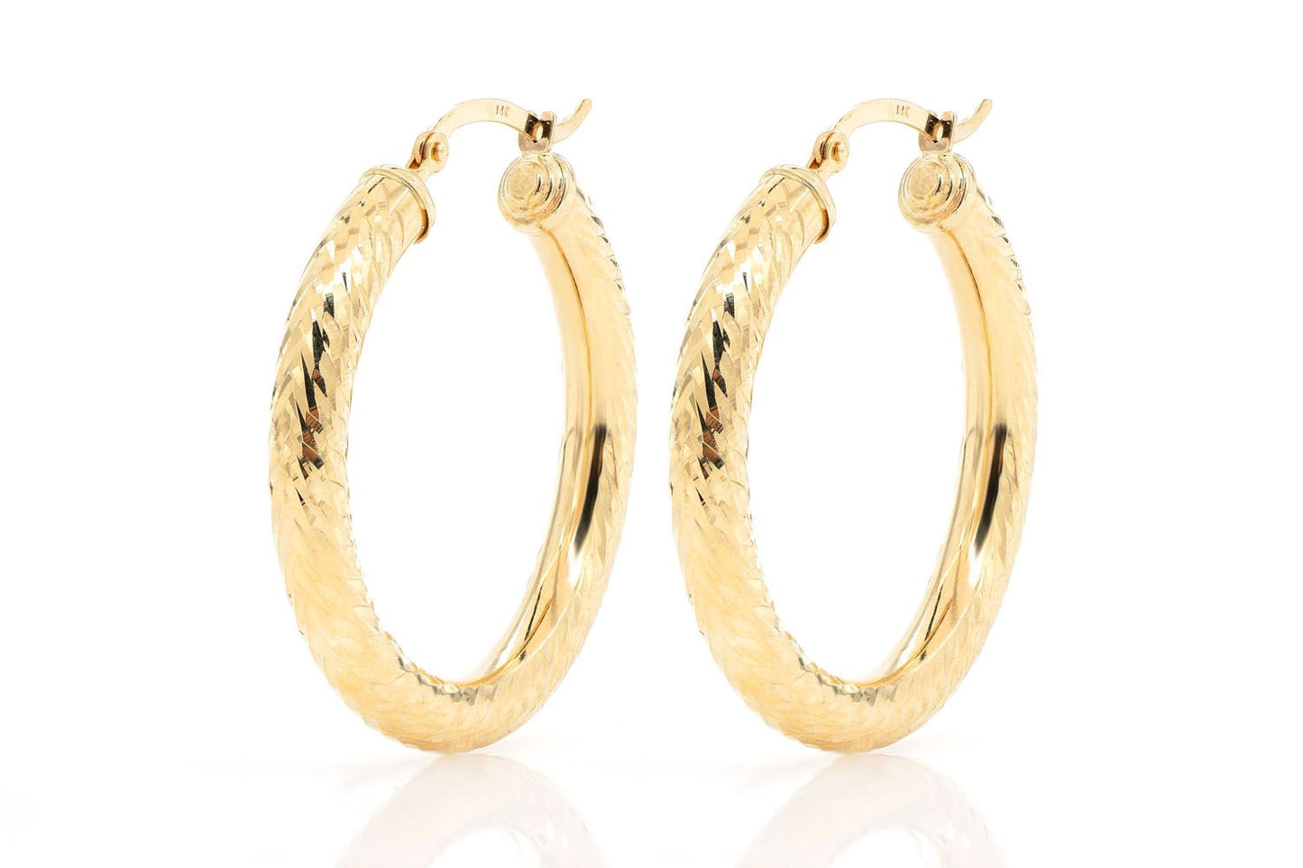 4MM DIAMOND-CUT HOOP EARRINGS 14K SOLID GOLD MEDIUM