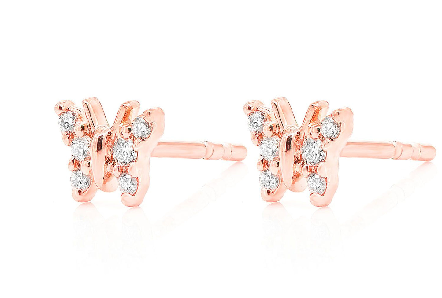 BUTTERFLY STUD DIAMOND EARRINGS 14K SOLID GOLD 0.10CTW
