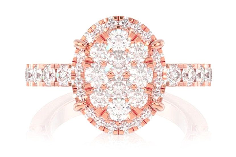 OVAL CLUSTER DIAMOND ENGAGEMENT RING 14K SOLID GOLD - 1.50CTW