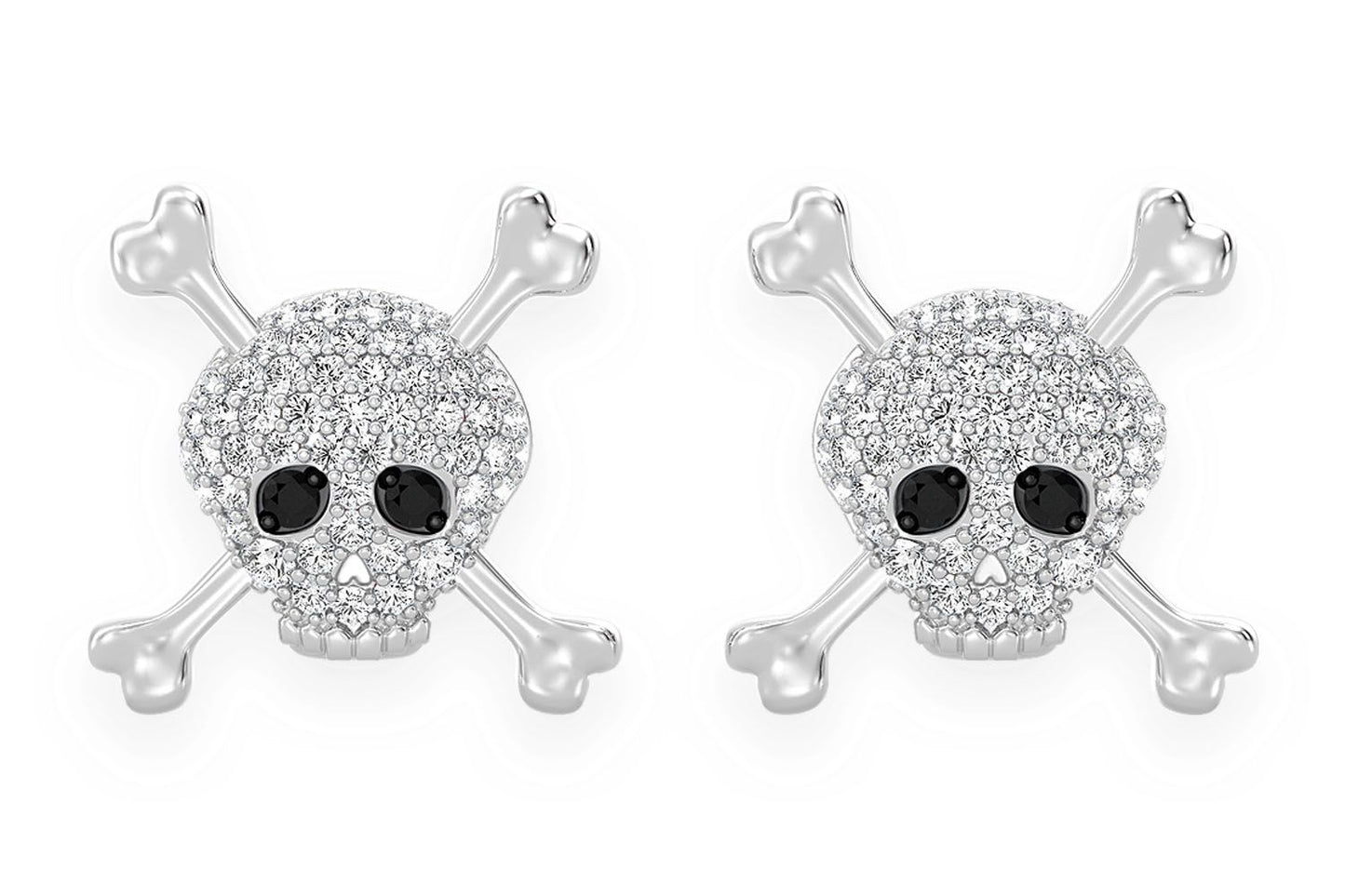 SKULL & CROSSBONES DIAMOND EARRINGS 14K SOLID GOLD 0.50CTW