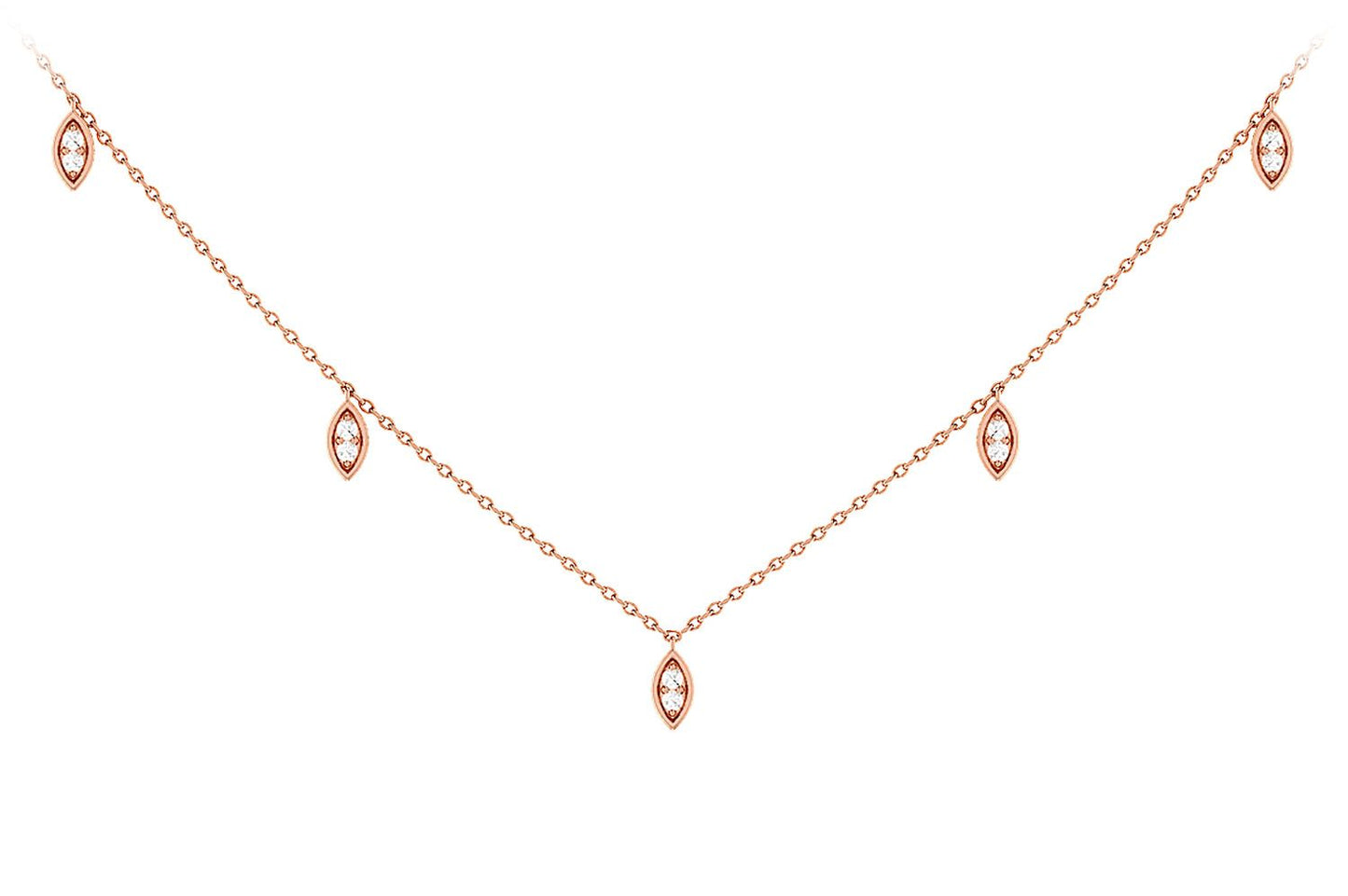 MARQUISE SHAPED DANGLING DIAMOND STATION NECKLACE 14K SOLID GOLD 0.12CTW