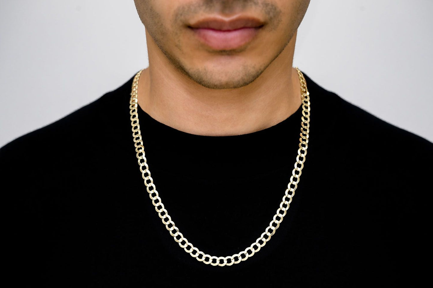 7MM FLAT CURB LINK 14K SOLID GOLD CHAIN