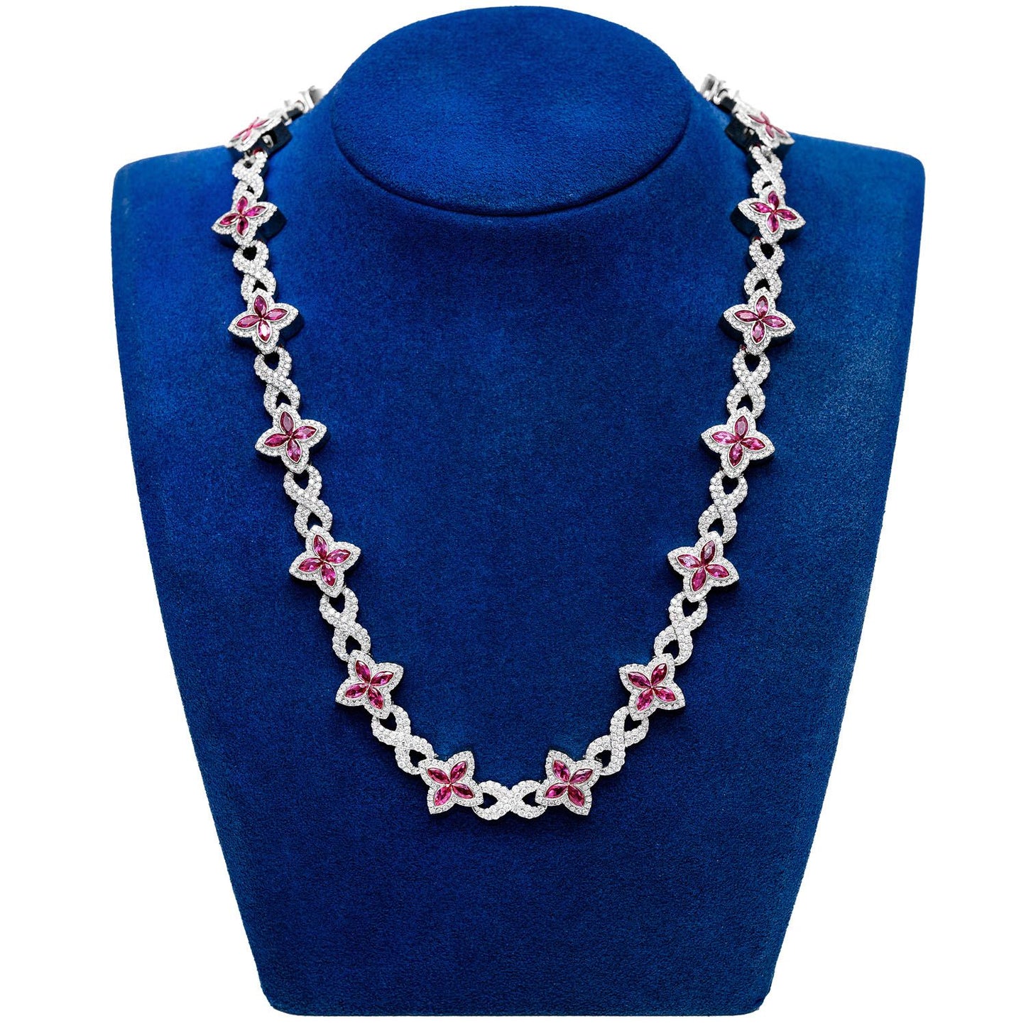 RUBY DIAMOND MARQUISE FLOWER INFINITY LINK NECKLACE SOLID GOLD 33.75CTW