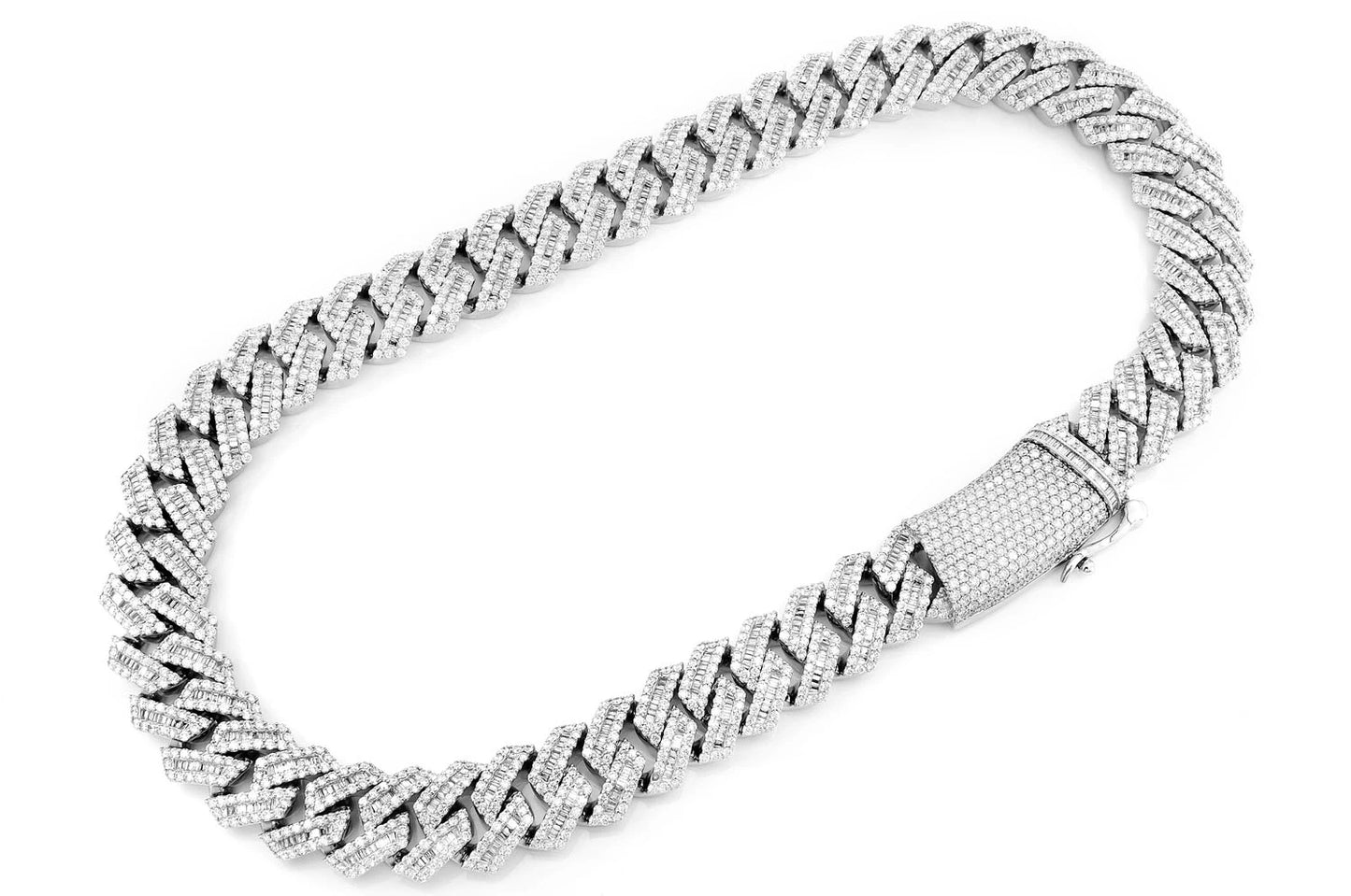 19MM RAISED BAGUETTE DIAMOND CUBAN LINK NECKLACE 14K SOLID GOLD 49.80CTW