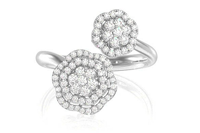 INEL CU DIAMANTE DUBLU HALO FLORAL, AUR MASIV DE 14K, 0.40CT