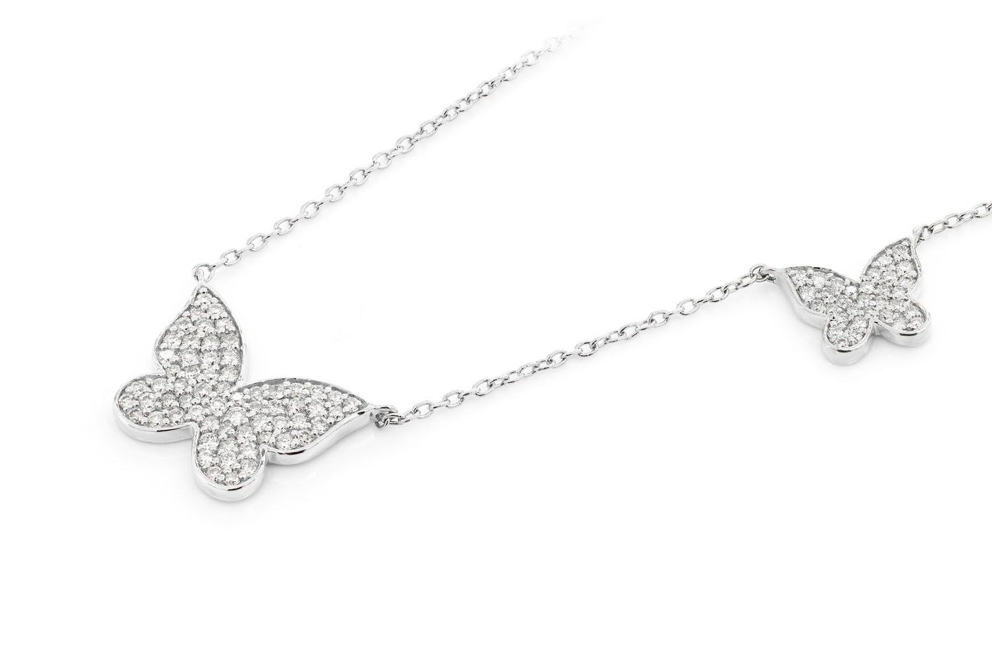 DOUBLE BUTTERFLY DIAMOND NECKLACE ATTACHED 14K SOLID GOLD 0.37CTW